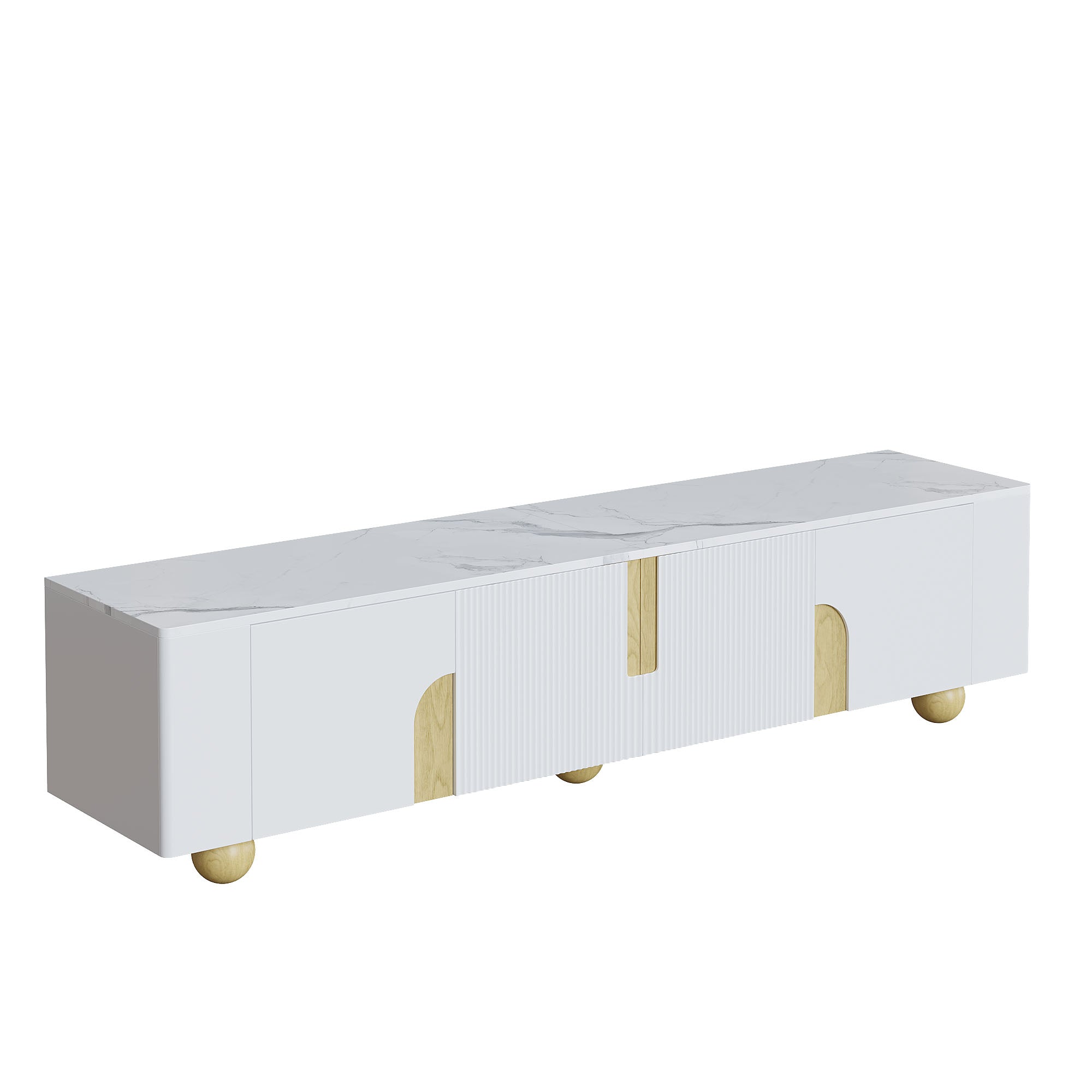 Logidon Wit TV-meubel 180 cm - 4 deuren, marmerlook, houten poten