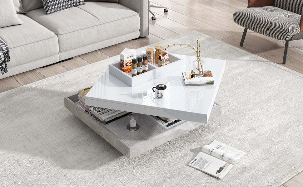 Logidon 360 graden draaibare salontafel 70x70x36 cm wit hoogglans