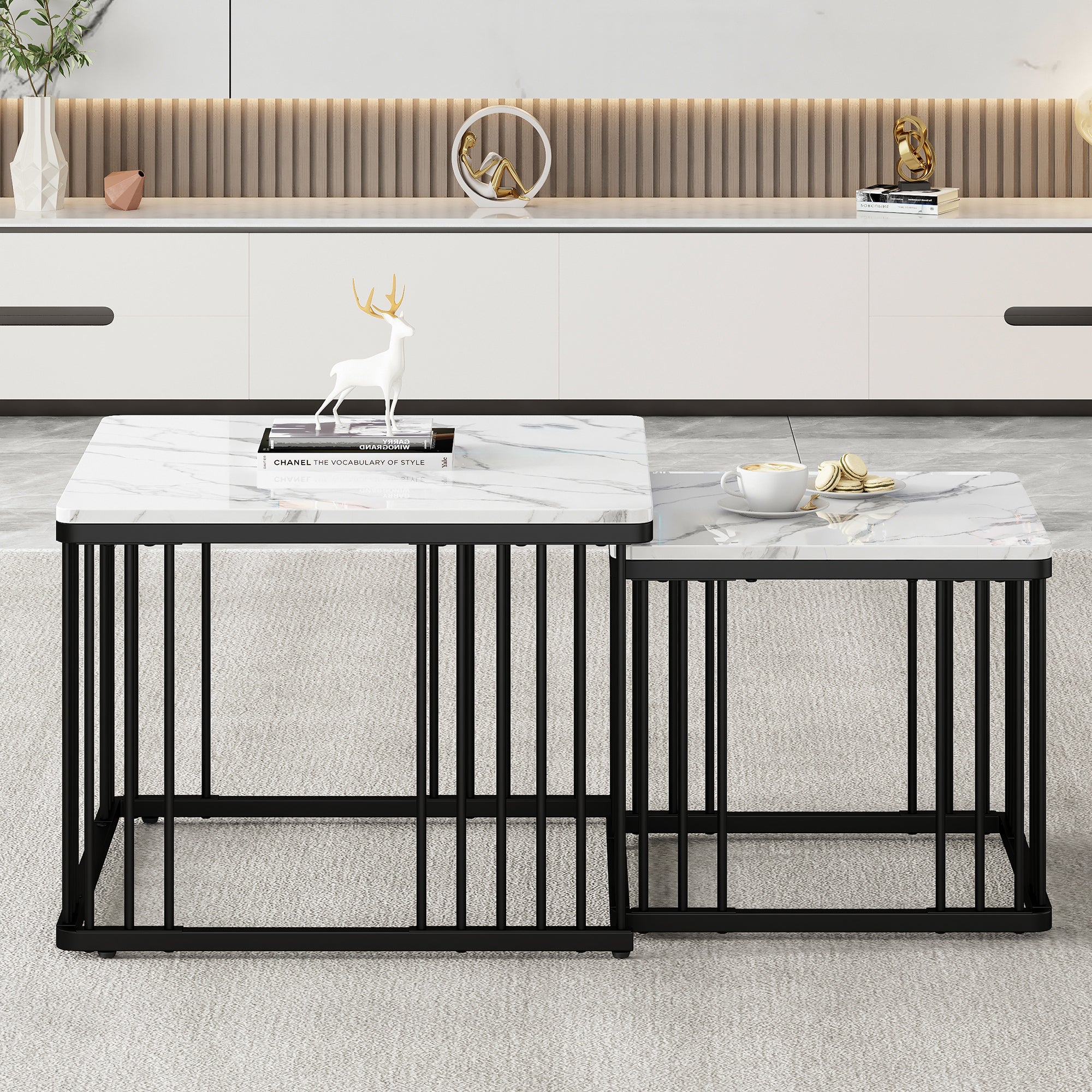 Logidon Stijlvolle 2-delige salontafelset wit marmerlook 60x60 cm