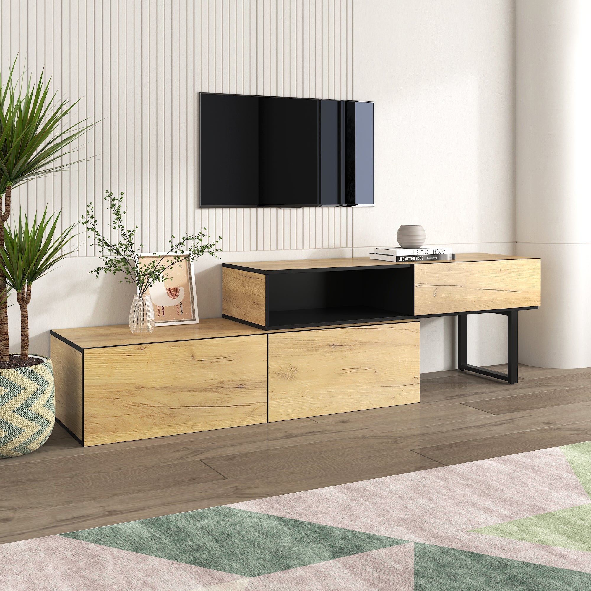 Logidon Adjustable TV Cabinet Combination 135-200cm Three Drawers Large Compartment