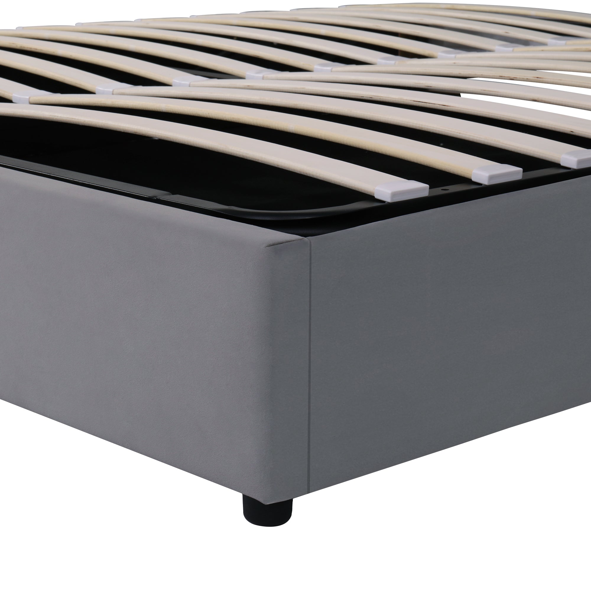 Logidon gestoffeerd bed 140x200 grijs hydraulische opbergruimte USB-leeslamp