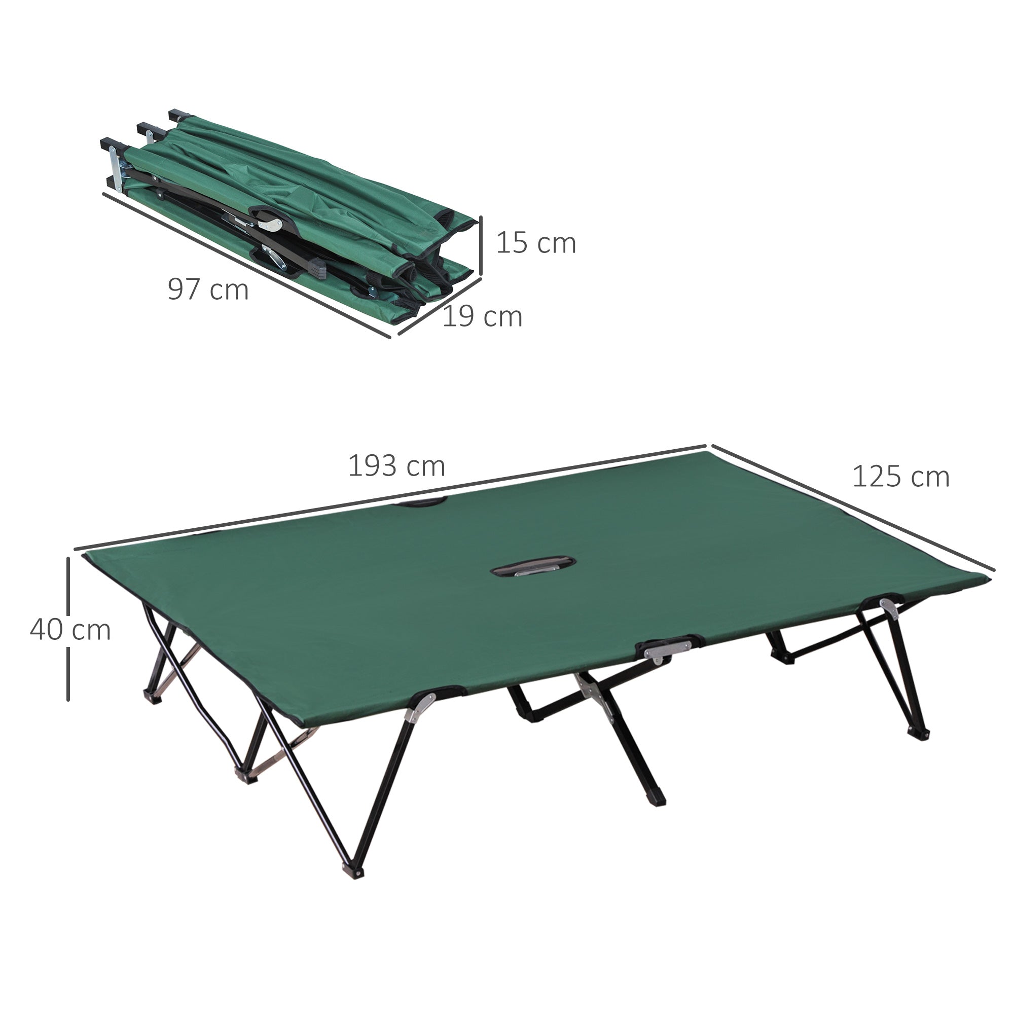 Logidon campingbed 2-persoons opklapbed 193x125x40 cm groen zwart