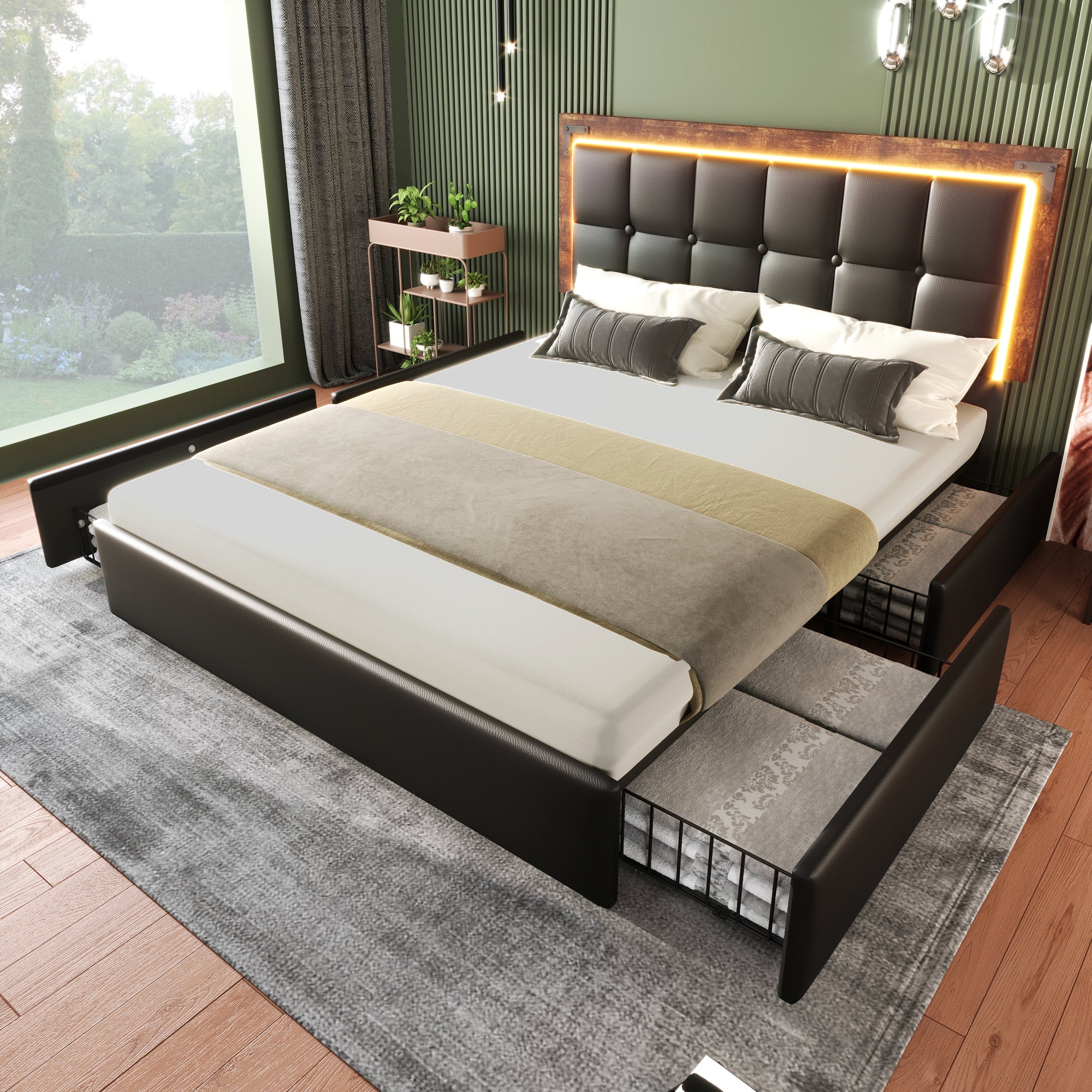 Logidon bedframe 140x200cm met LED-verlichting 4 lades zwart