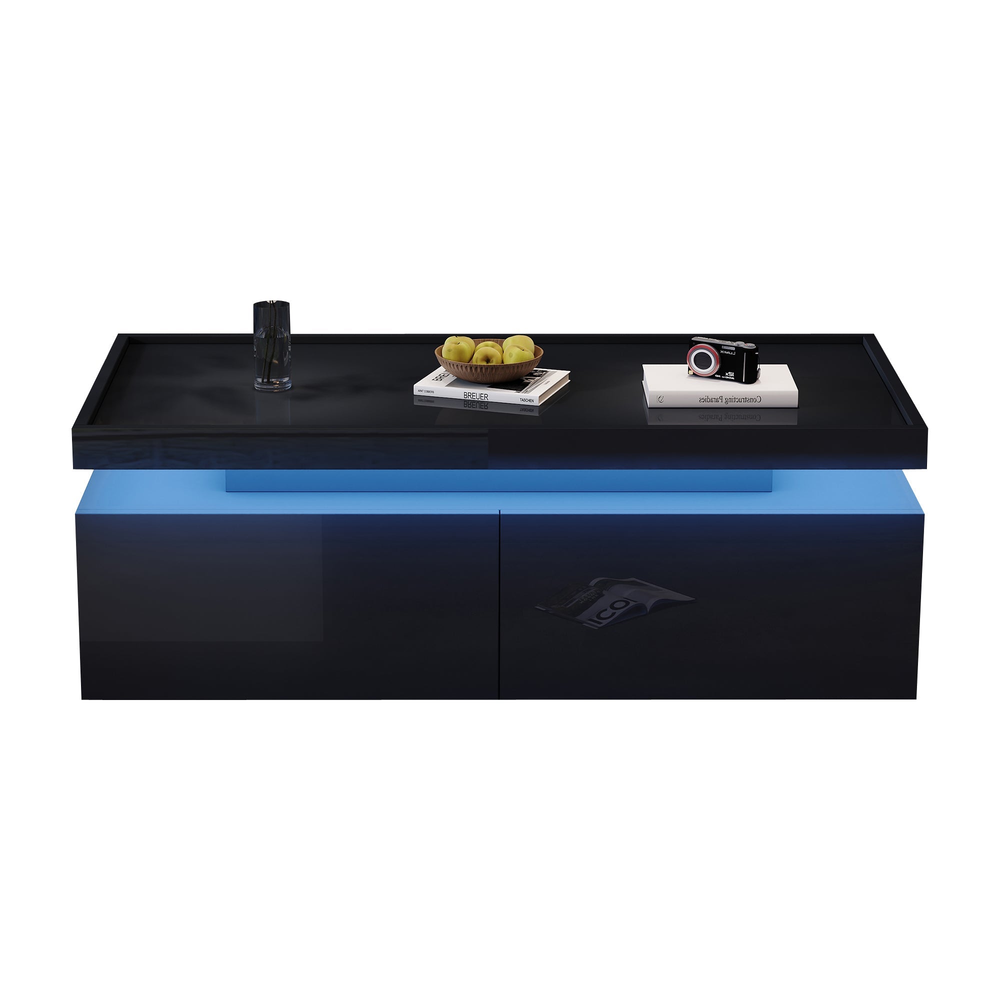 Logidon hoogglans salontafel 95x45x35 cm met LED verlichting zwart