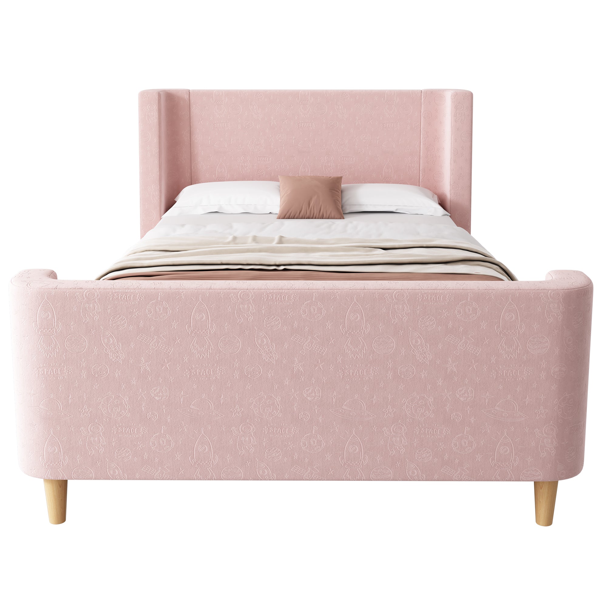 Logidon kinderbed gestoffeerd bed 90x200 roze fluweel sleebed Kosmos