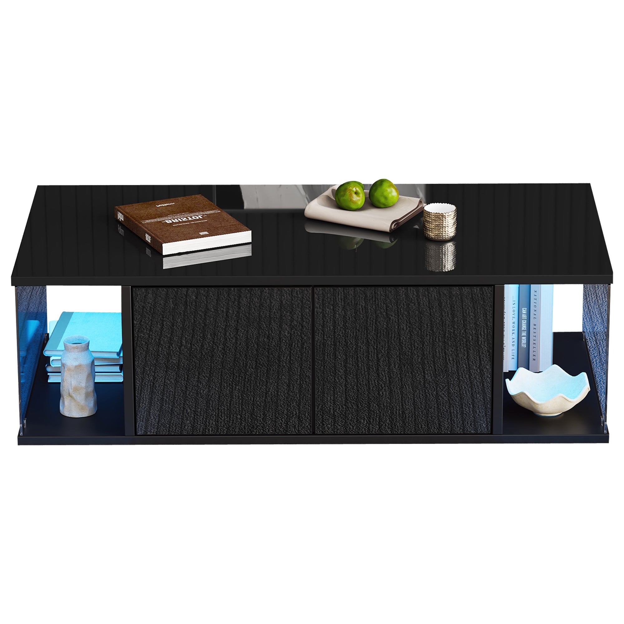 Logidon salontafel 100x50x30 cm zwart hoogglans LED 2 kasten