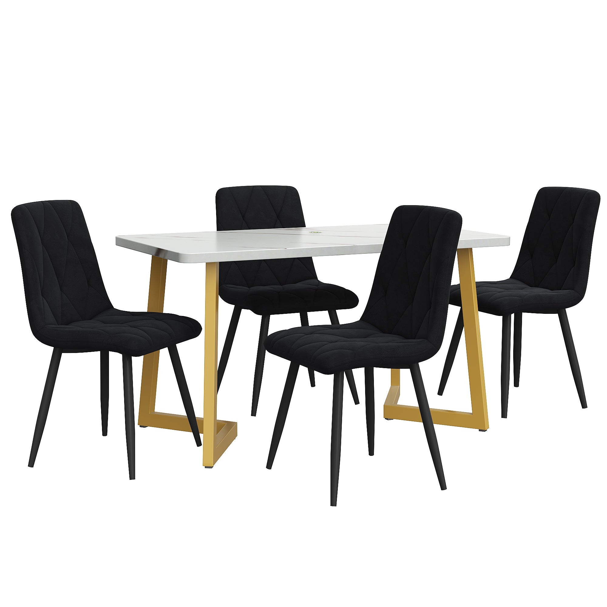 Logidon eetgroep 117x68 cm met 4 zwart fluwelen stoelen en gouden poten