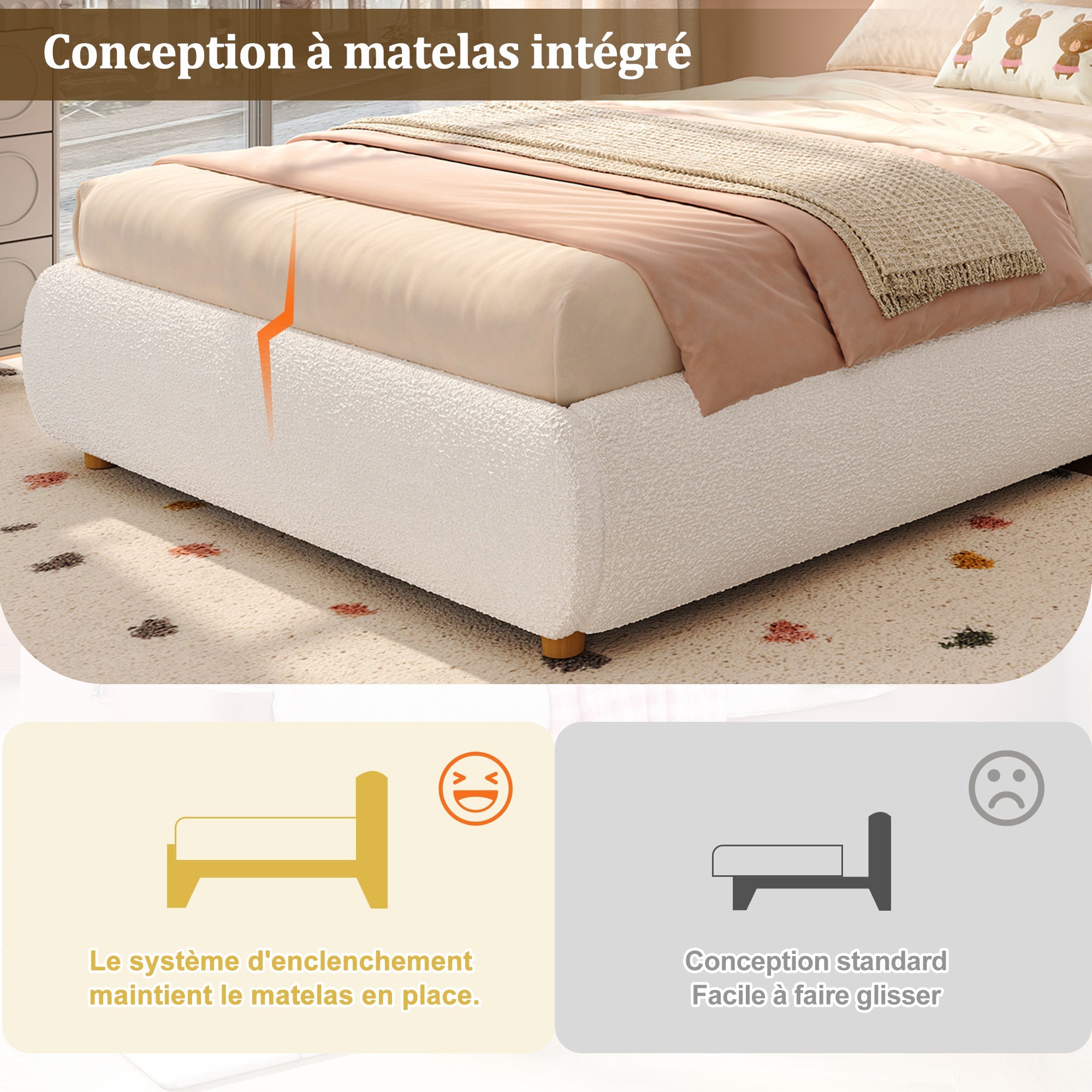 Logidon Hydraulisch Kinderbed 90 x 200 cm met Opbergruimte Beige Bouclé