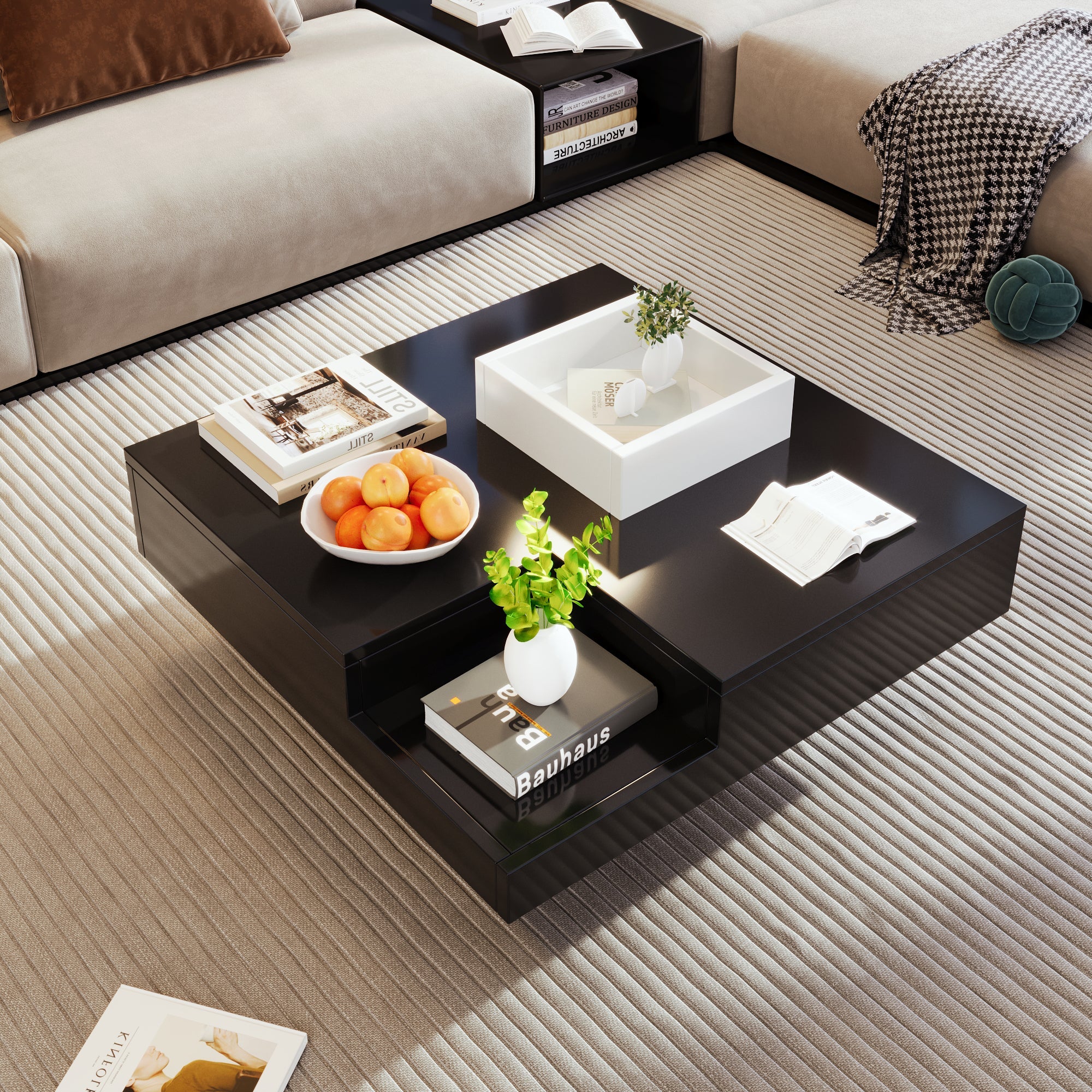 Logidon Hoogglans Salontafel Uitneembare Box Wit Zwart 72x72x30 cm