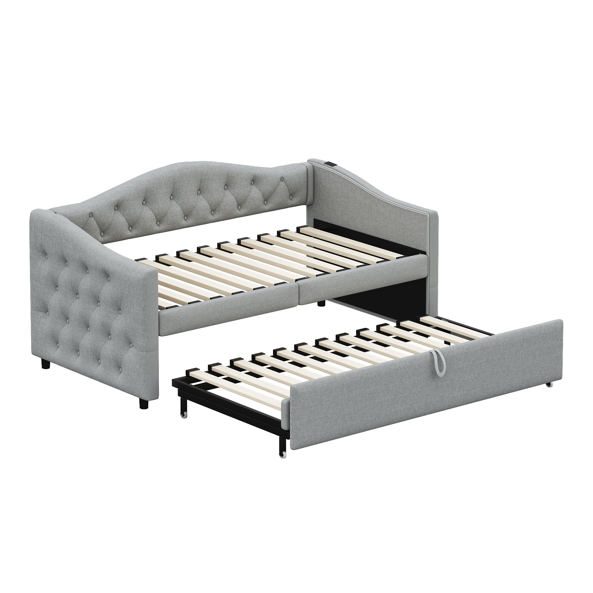 Logidon Upholstered Bed Extendable Sofa Bed 90x200 Gray Linen Fabric USB