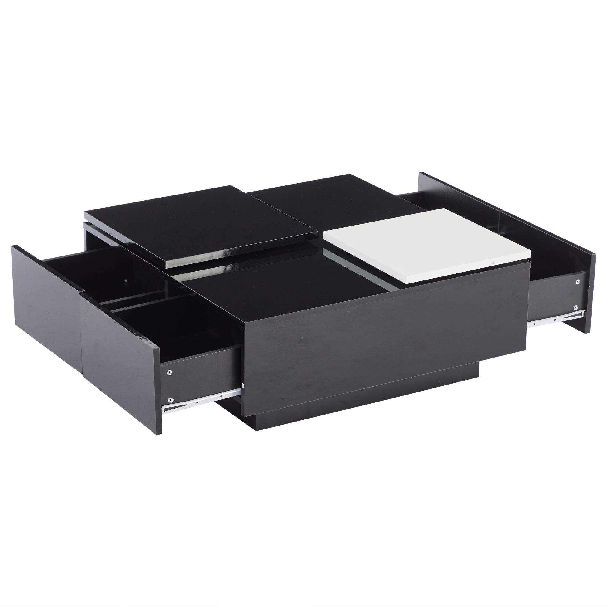 Logidon Hoogglans Salontafel Zwart Wit 75x75 Cm Met 4 Laden