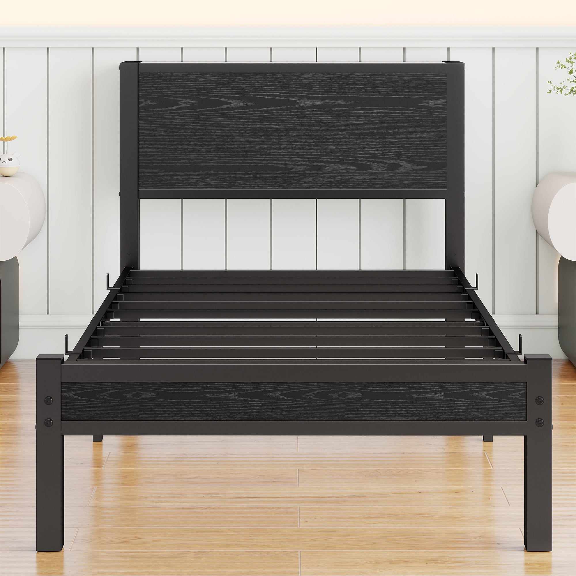 Logidon 90x200 cm metalen frame met opberghoofdbord zwart