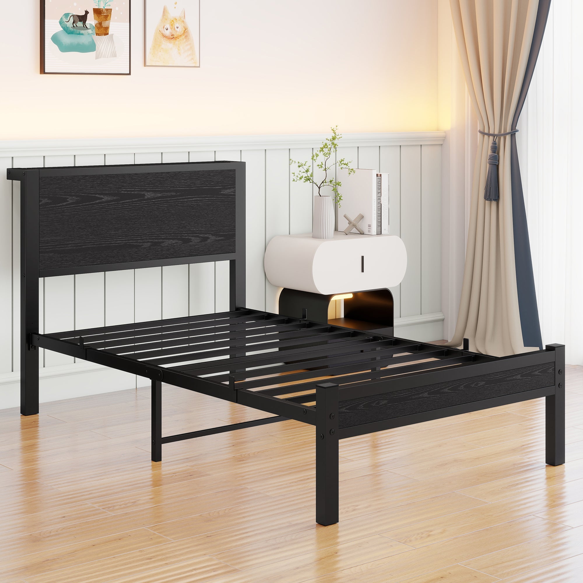 Logidon 90x200 cm metalen frame met opberghoofdbord zwart