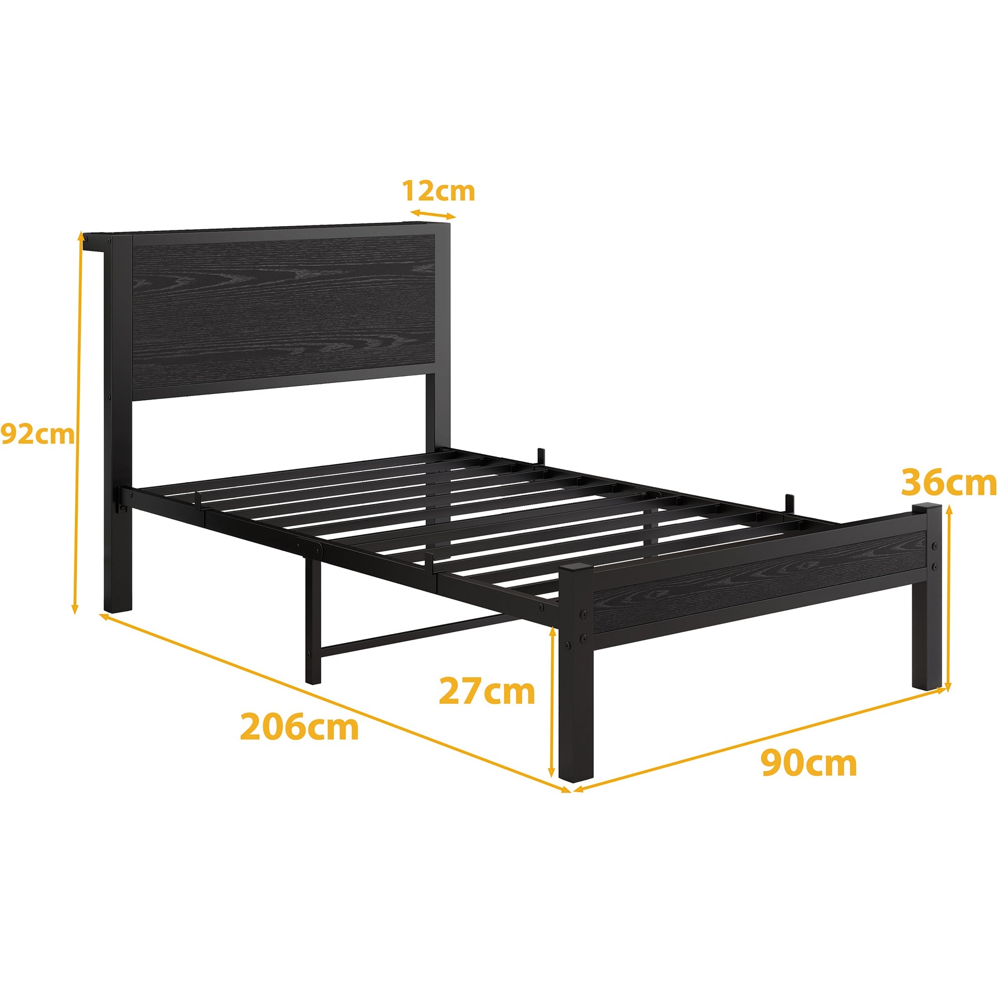 Logidon 90x200 cm metalen frame met opberghoofdbord zwart