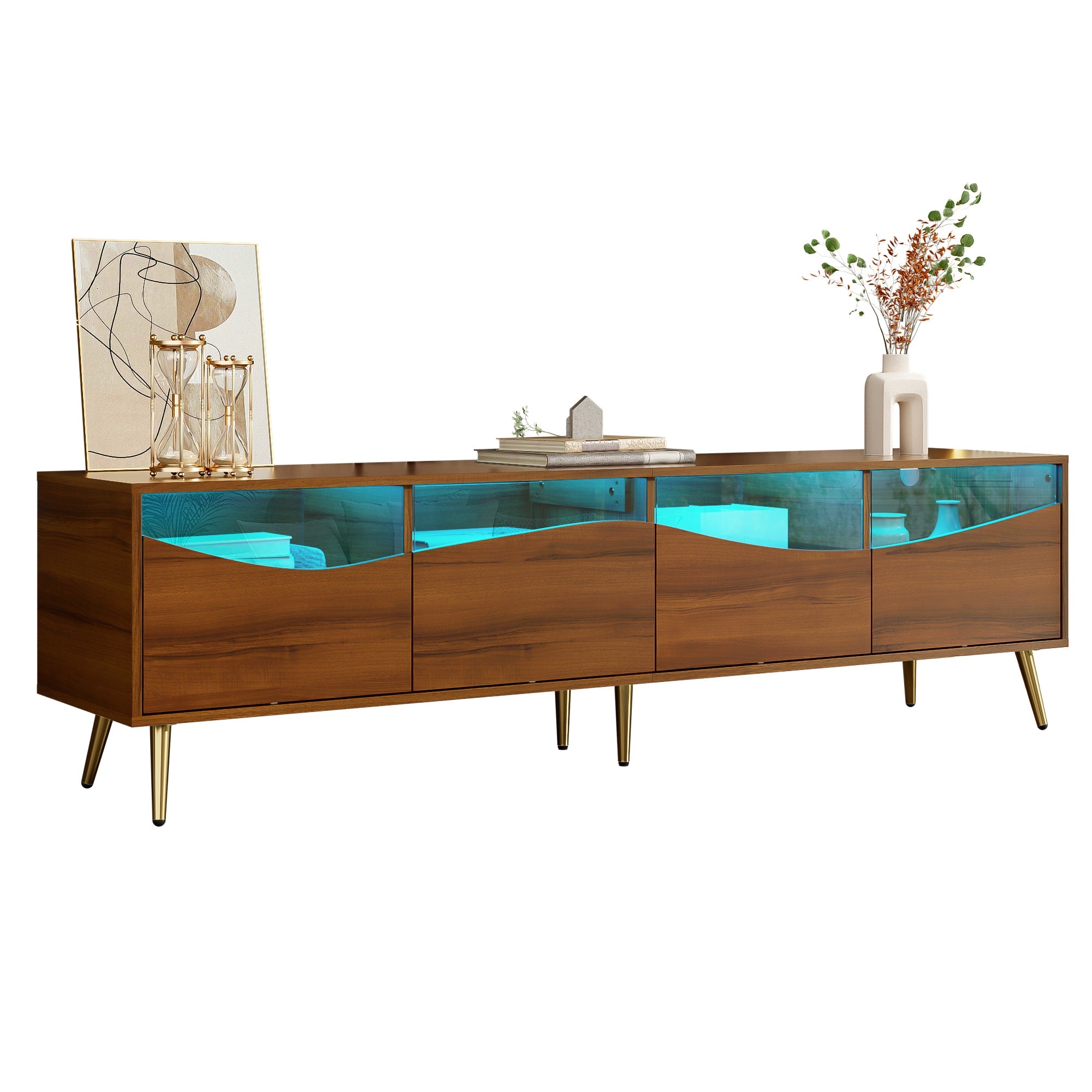 Logidon Modern TV-meubel 180x40x50 cm houtlook glasfront LED