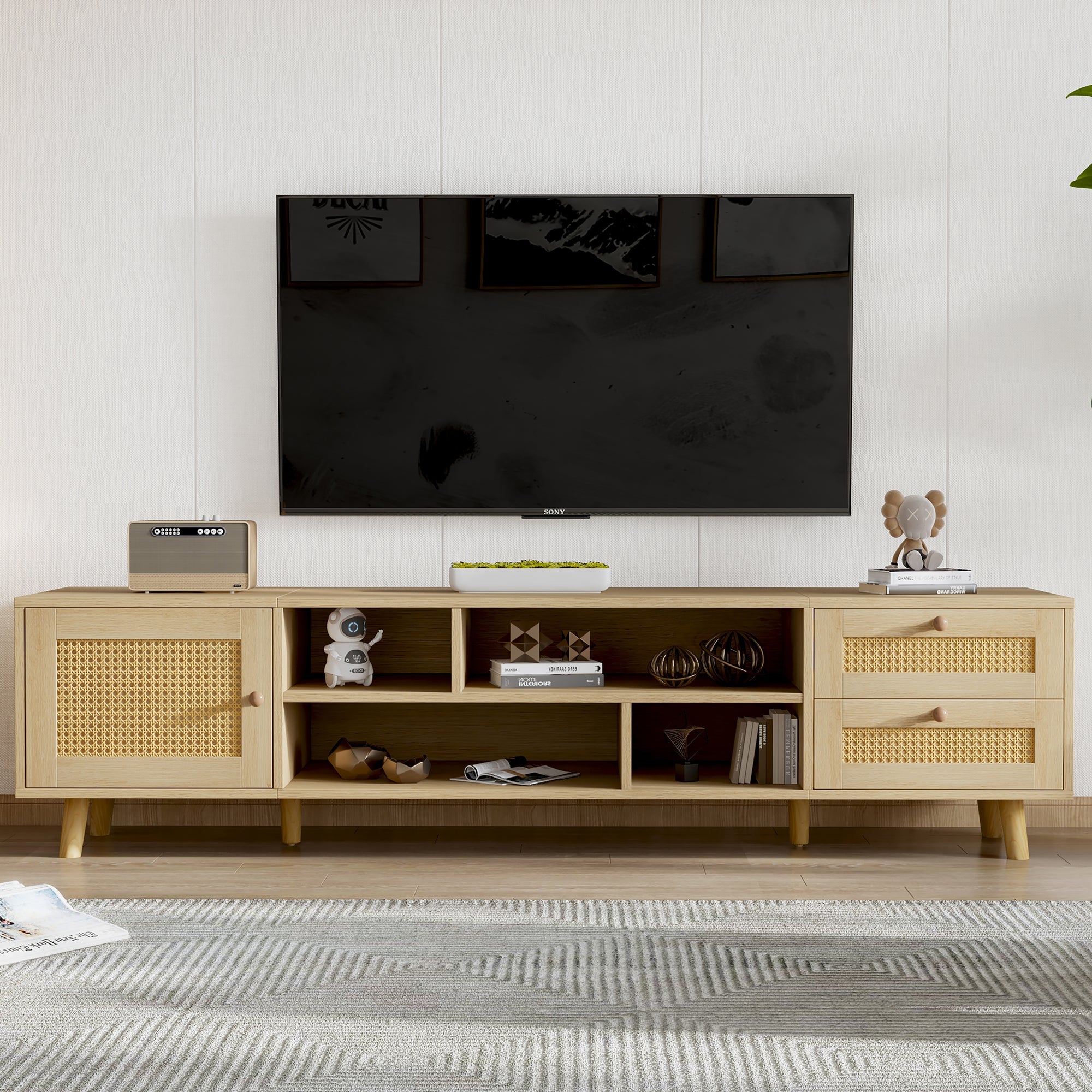 Logidon Premium 160 cm rotan TV-meubel eiken met kabelmanagement