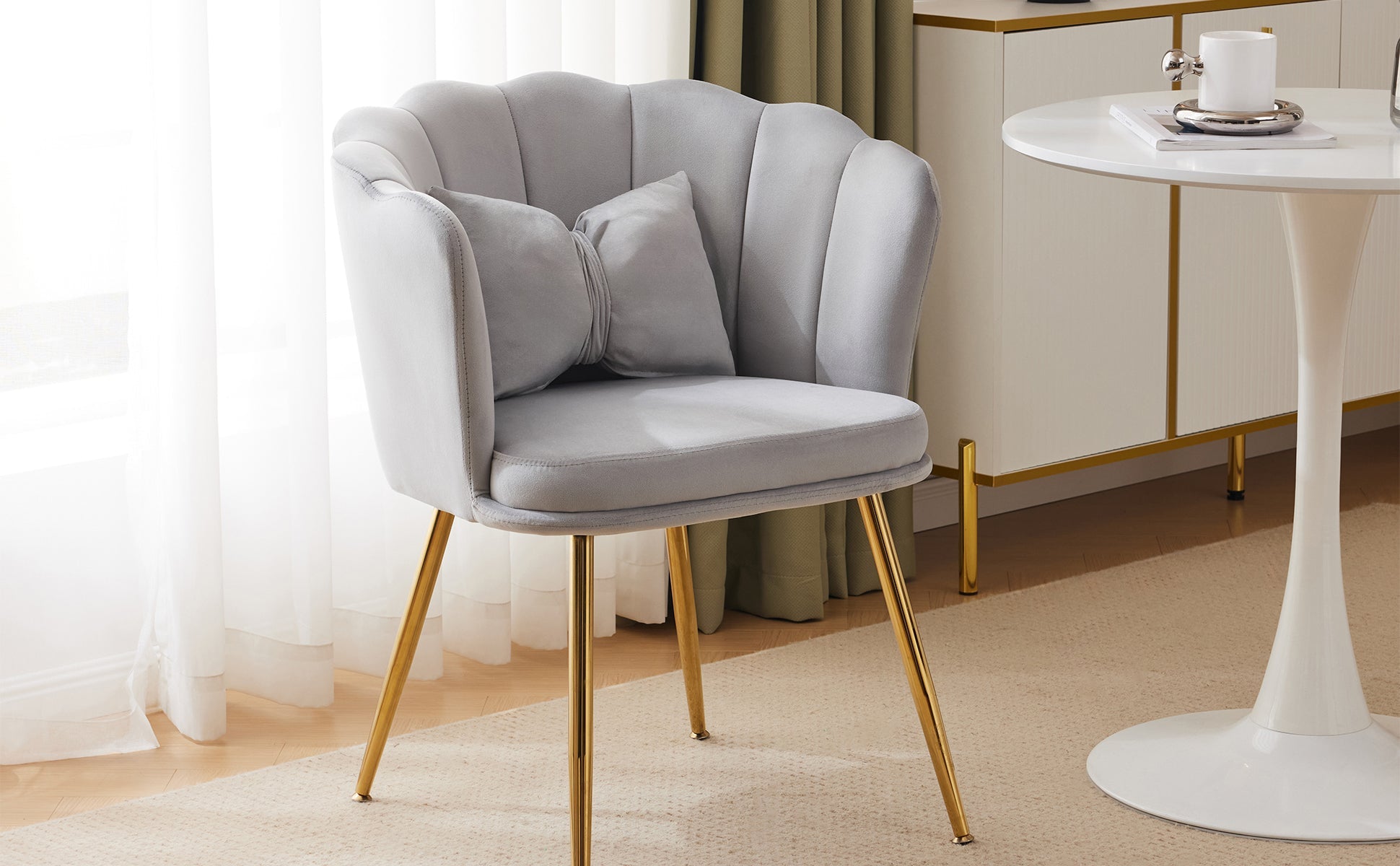 Logidon Modern Velvet Living Room Armchair Gray With Gold Legs