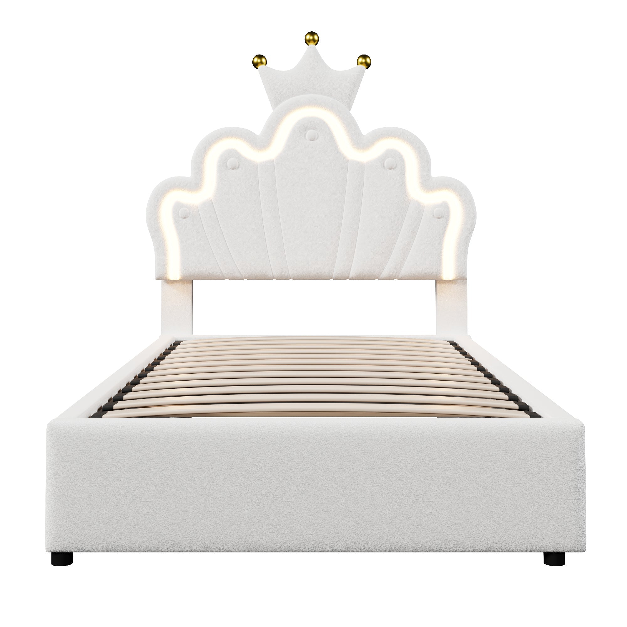 Logidon prinsessenbed 90x200 cm wit kunstleer LED-verlichting