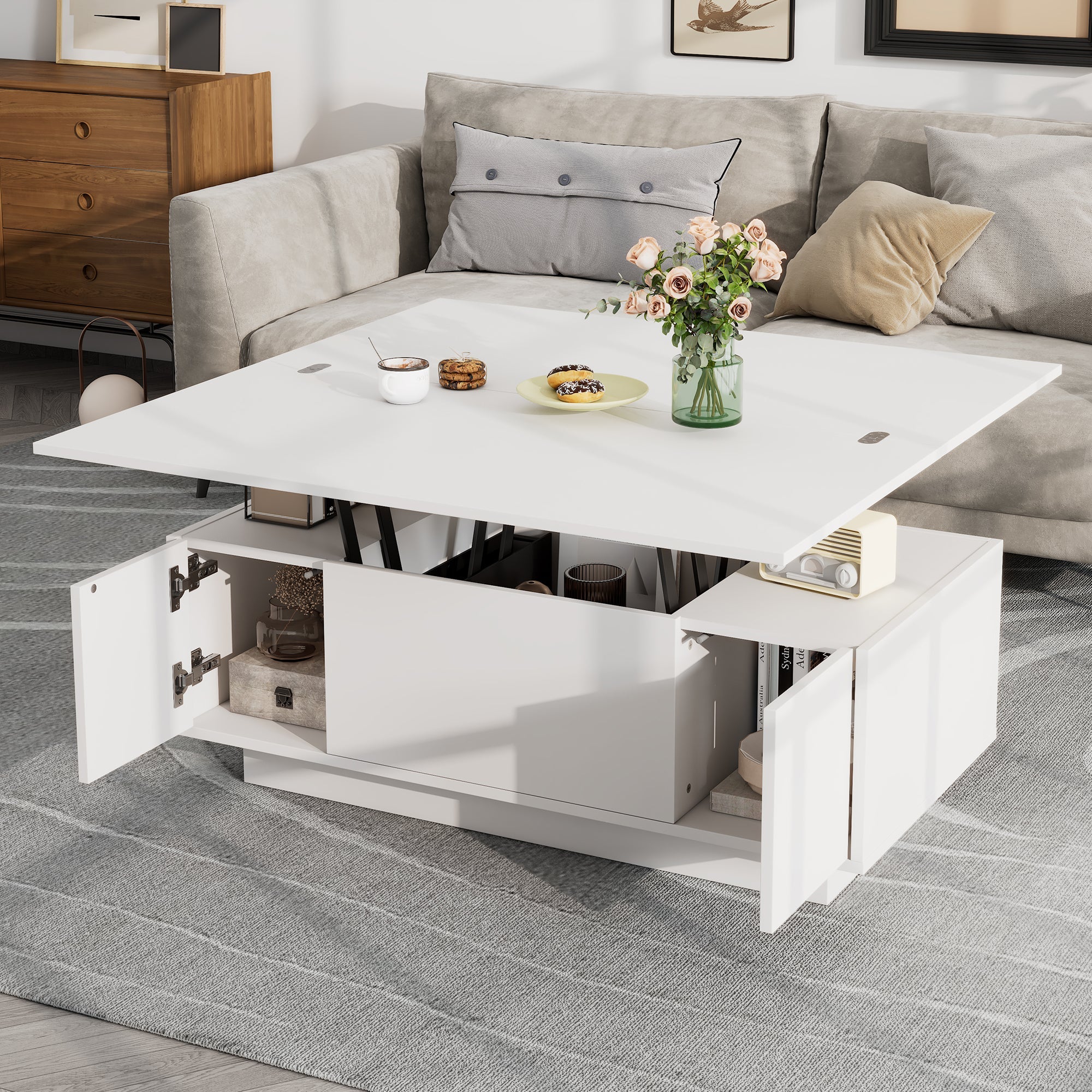 Logidon moderne salontafel met dubbel hefmechanisme, opbergruimte