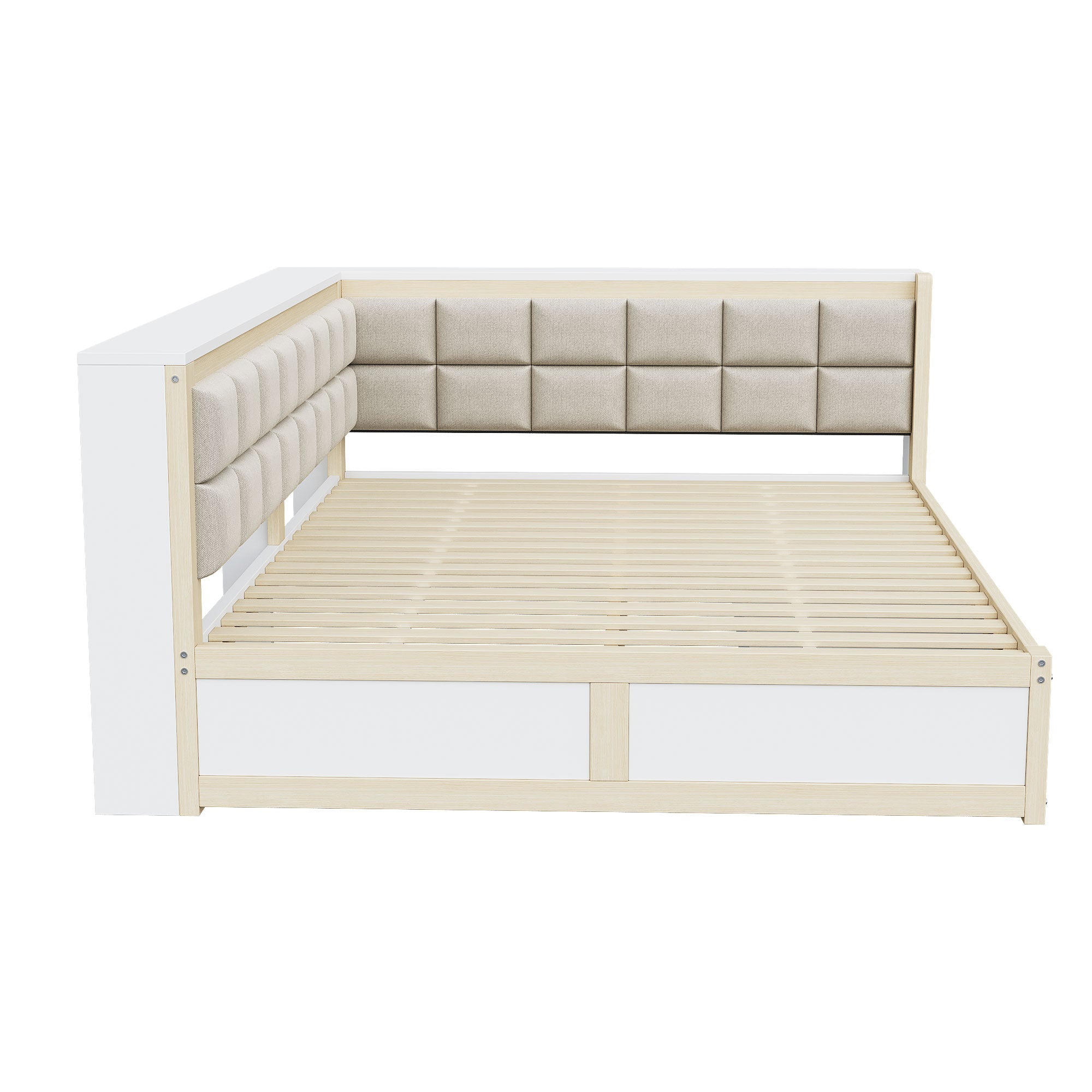Logidon slaapbank 140x200 met rugleuning en opbergruimte naturel hout