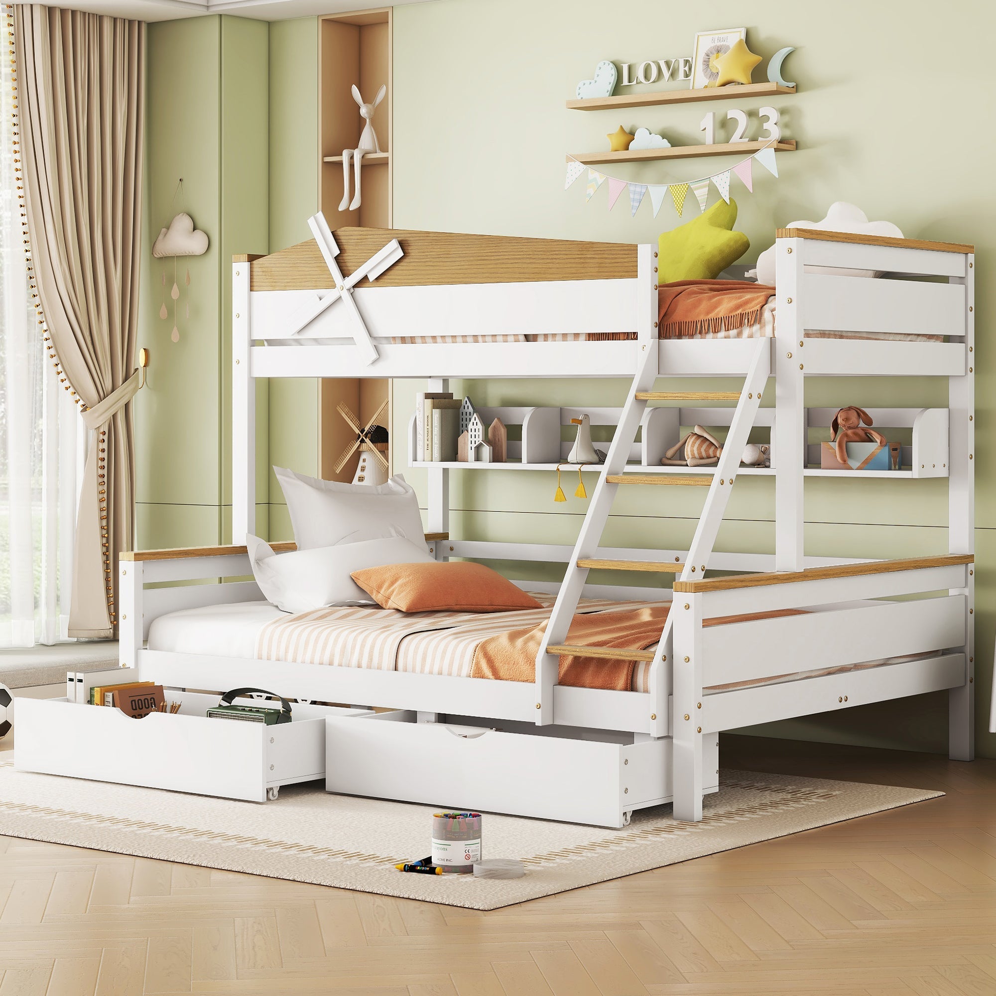 Logidon Stapelbed Met Molen Wit Naturel 90x200 cm en 140x200 cm