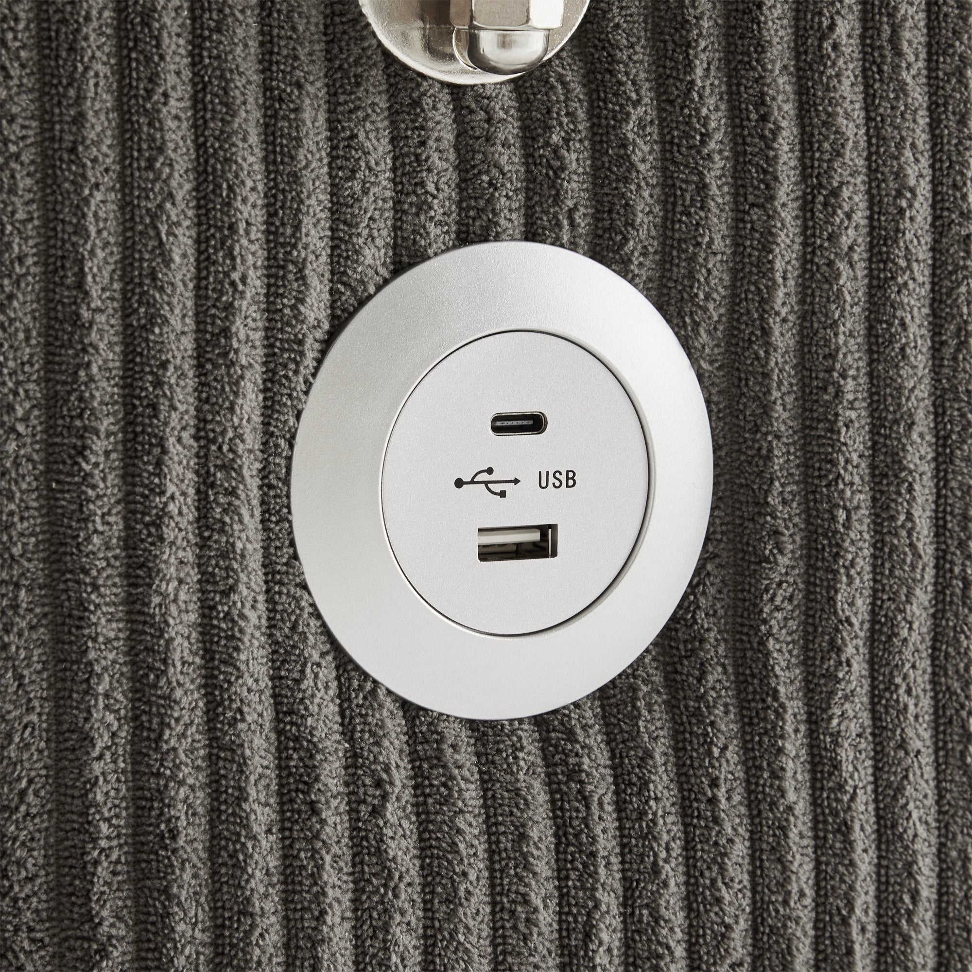 Logidon L-vorm Hoekbank Donkergrijs Corduroy Met USB-oplader