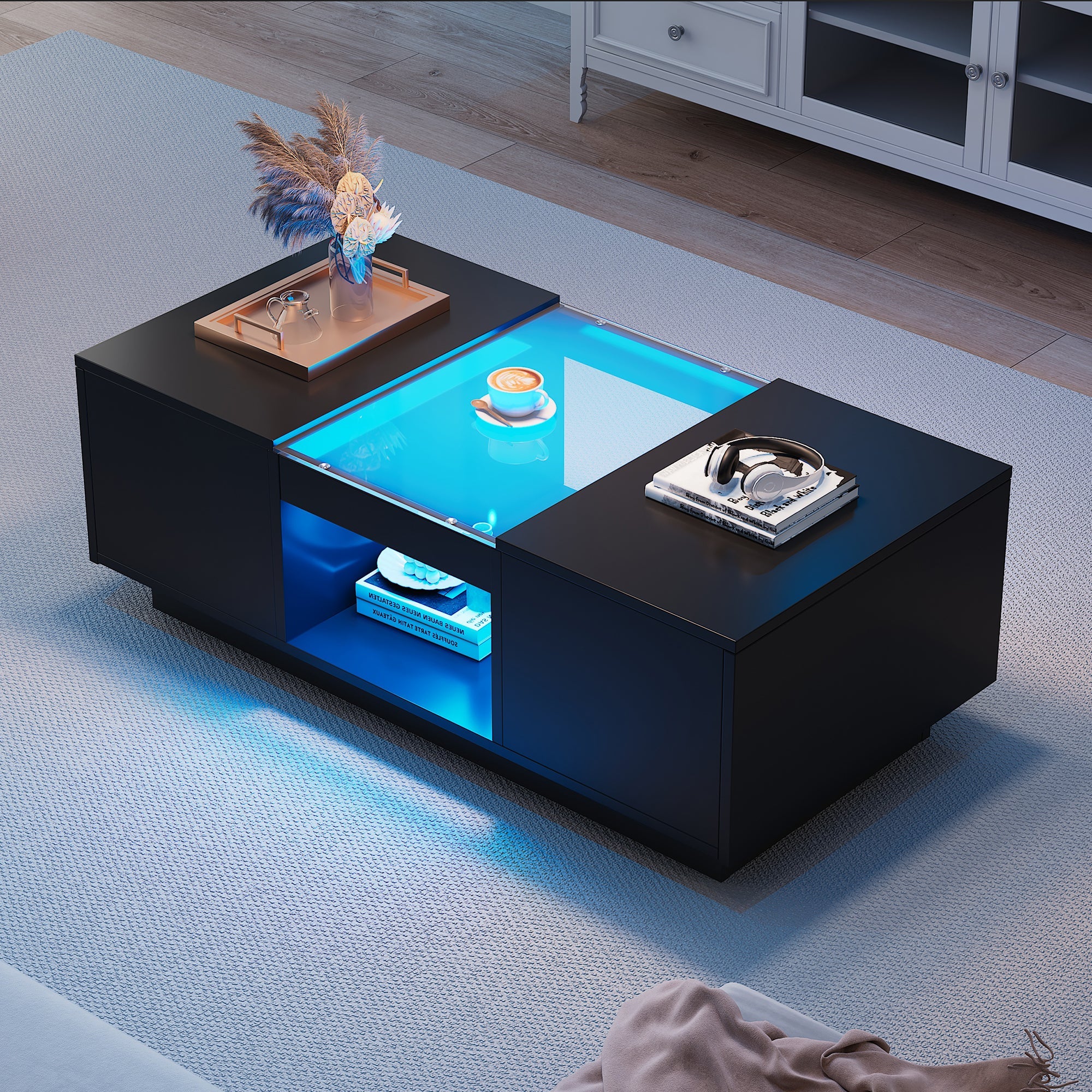 Logidon Zwarte salontafel 100x50x35,5 cm glaspanelen LED