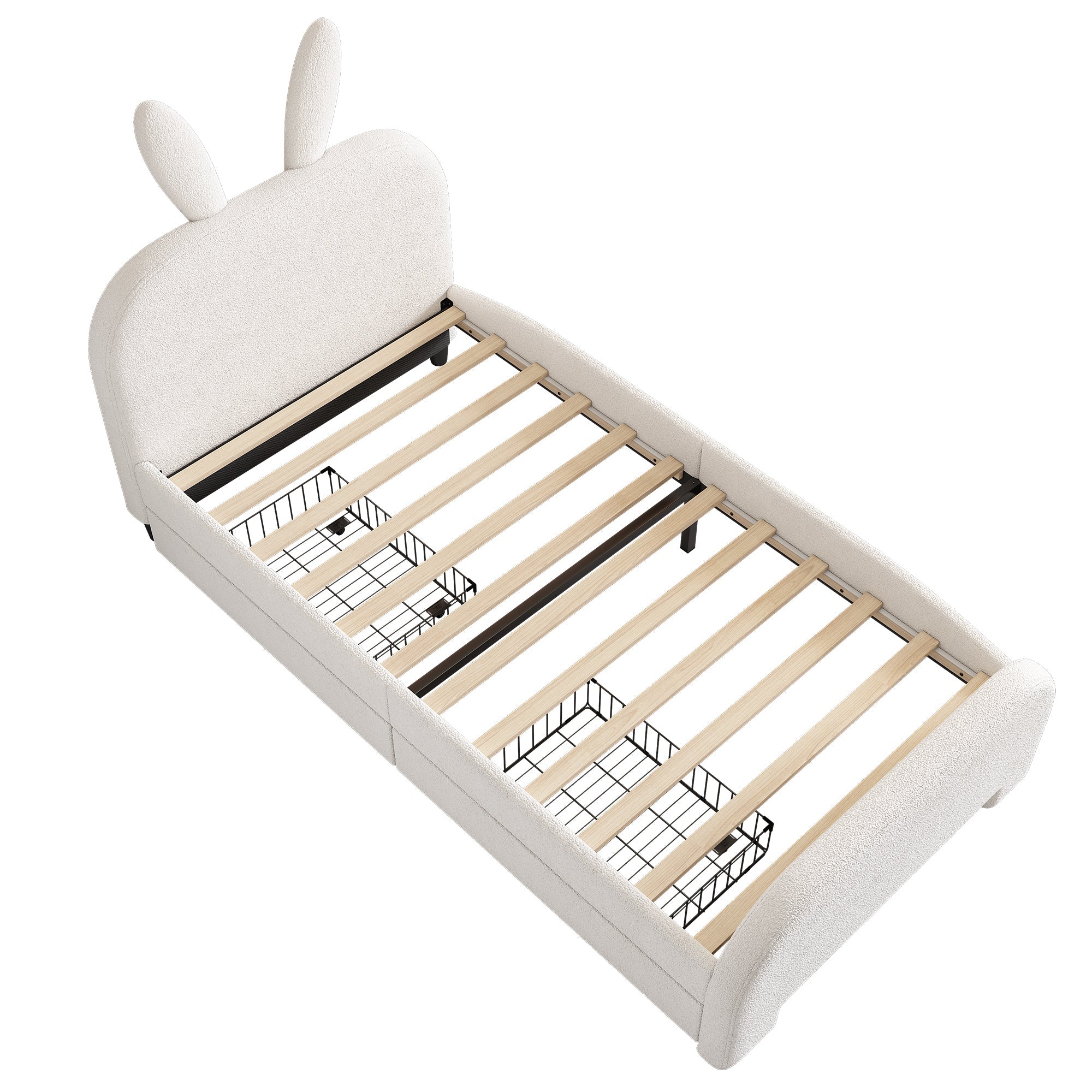 Logidon Flat Bed 90x200 cm Rabbit Shape White With 2 Drawers