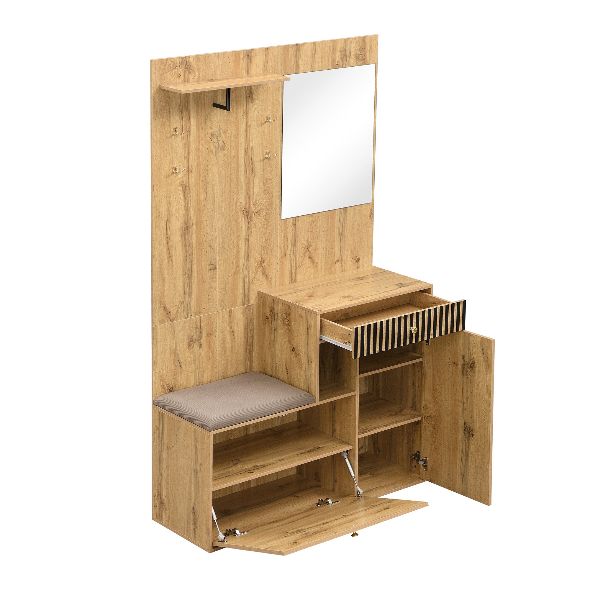 Logidon kledingkastset compacte kledingkast 110x185,5x37 cm natuurlijke MDF spiegel