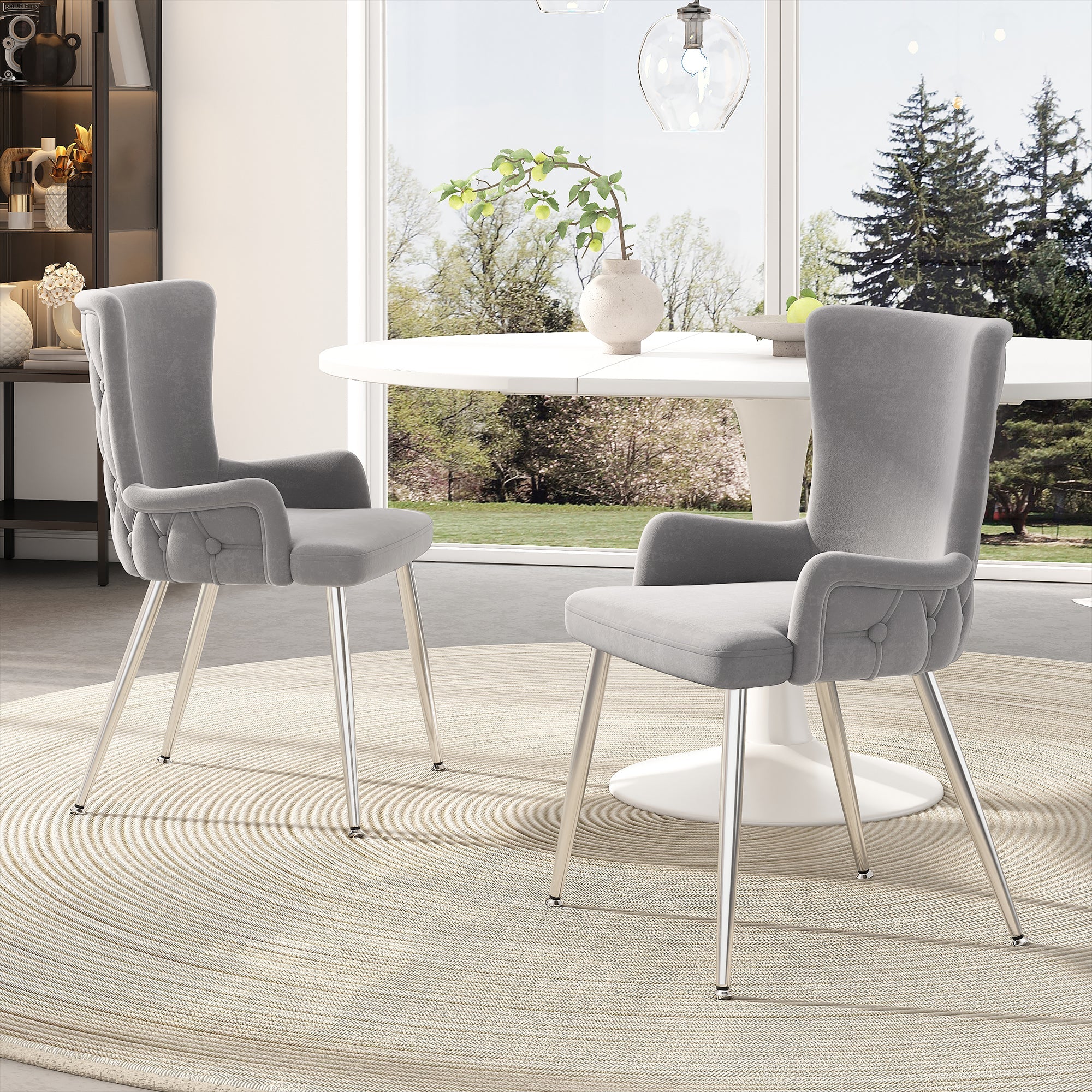 Logidon fluwelen eetkamerstoelen set van 4 grijs met metalen poten