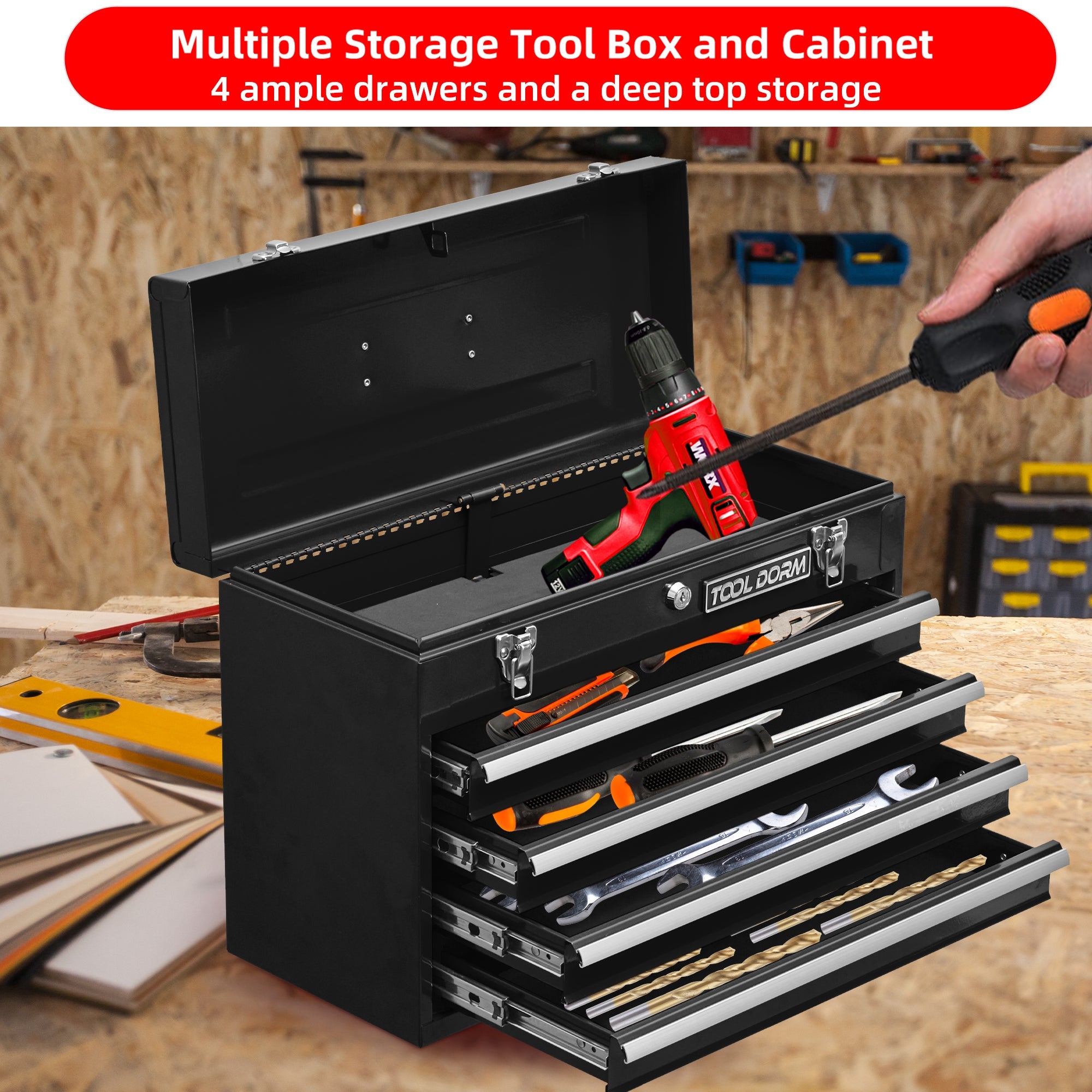 Logidon Metal Tool Box 20.3 Inch Four Drawers With Lock