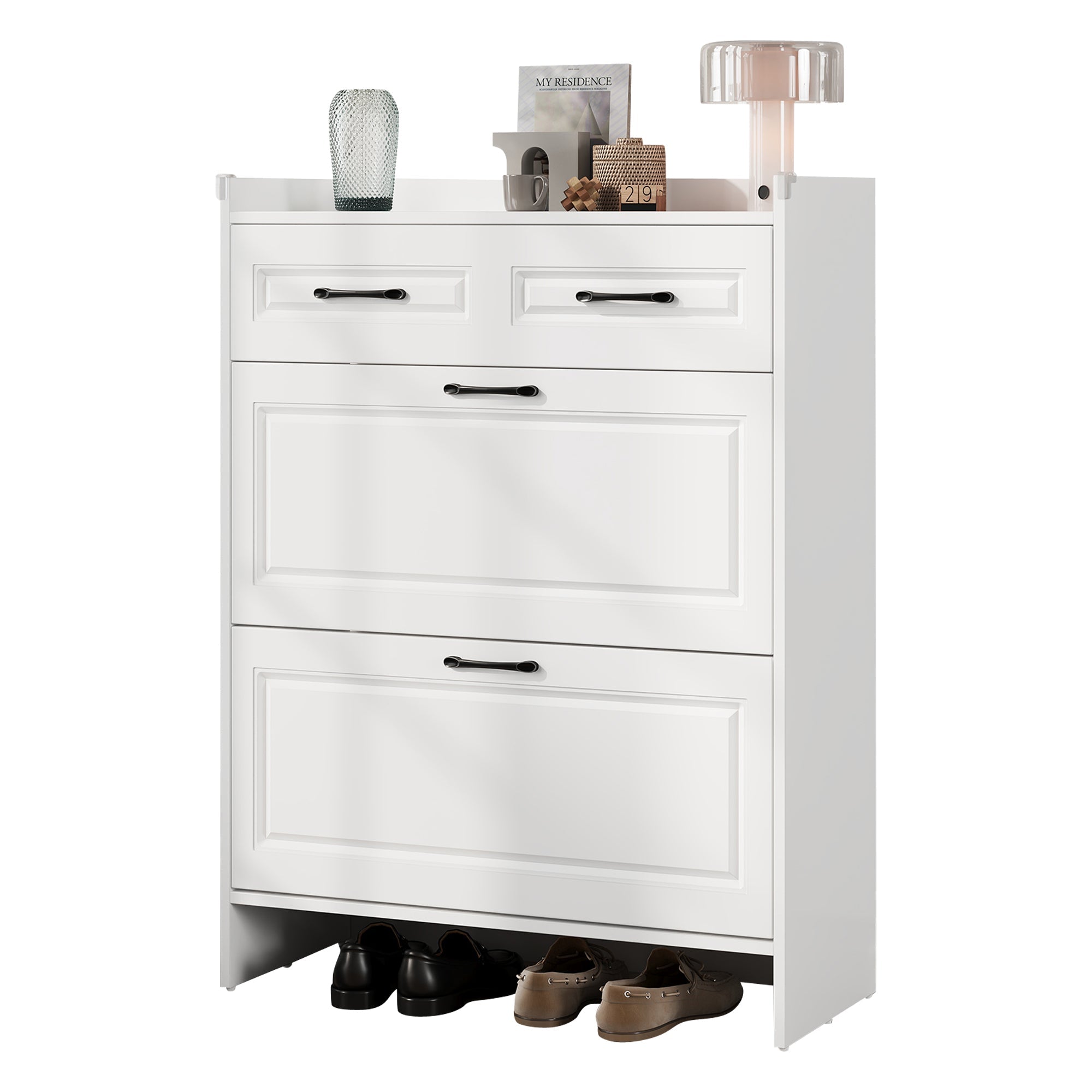 Logidon shoe cabinet white MDF 80 x 34 x 107.5 cm with 4 compartments and 1 drawer