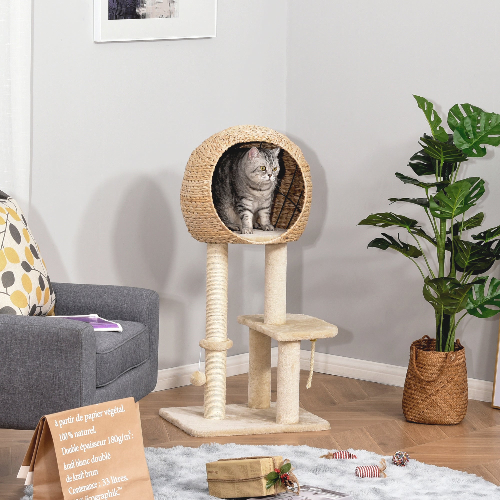 Logidon krabpaal kattengrot 100 cm beige kattenspeelbal