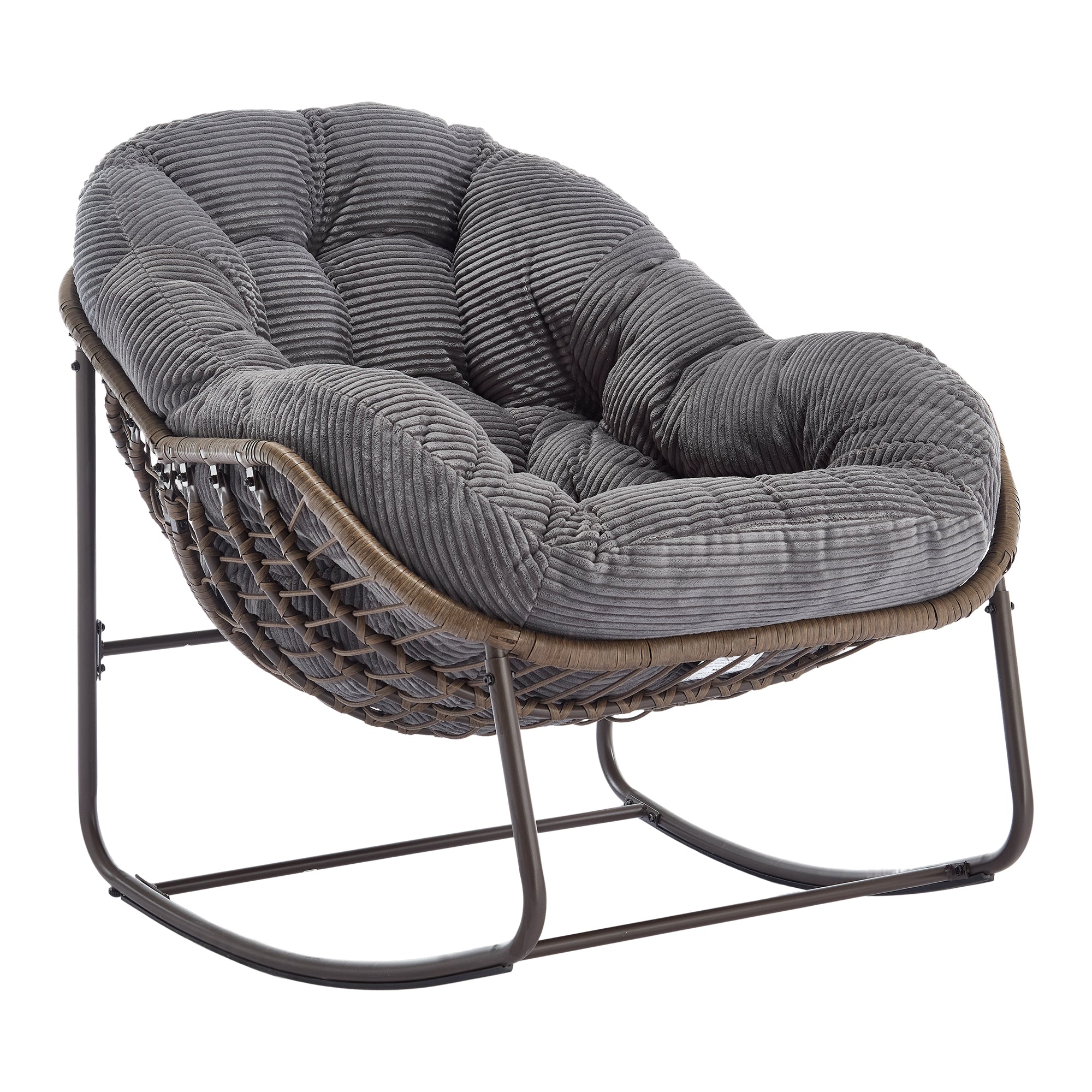 Logidon Rotan Schommelstoel Grijs met Bekleding en Rugleuning Buiten
