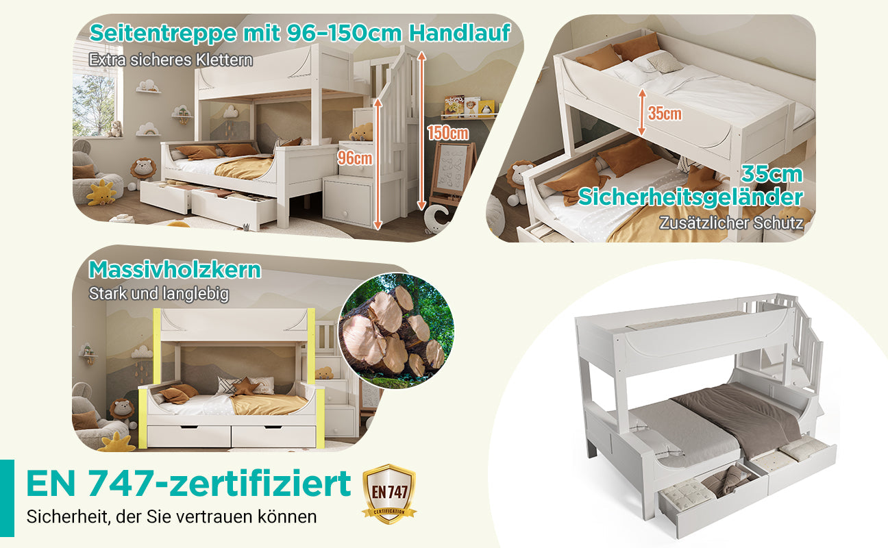 Logidon stapelbed kinderbed wit met ladderkast en lades