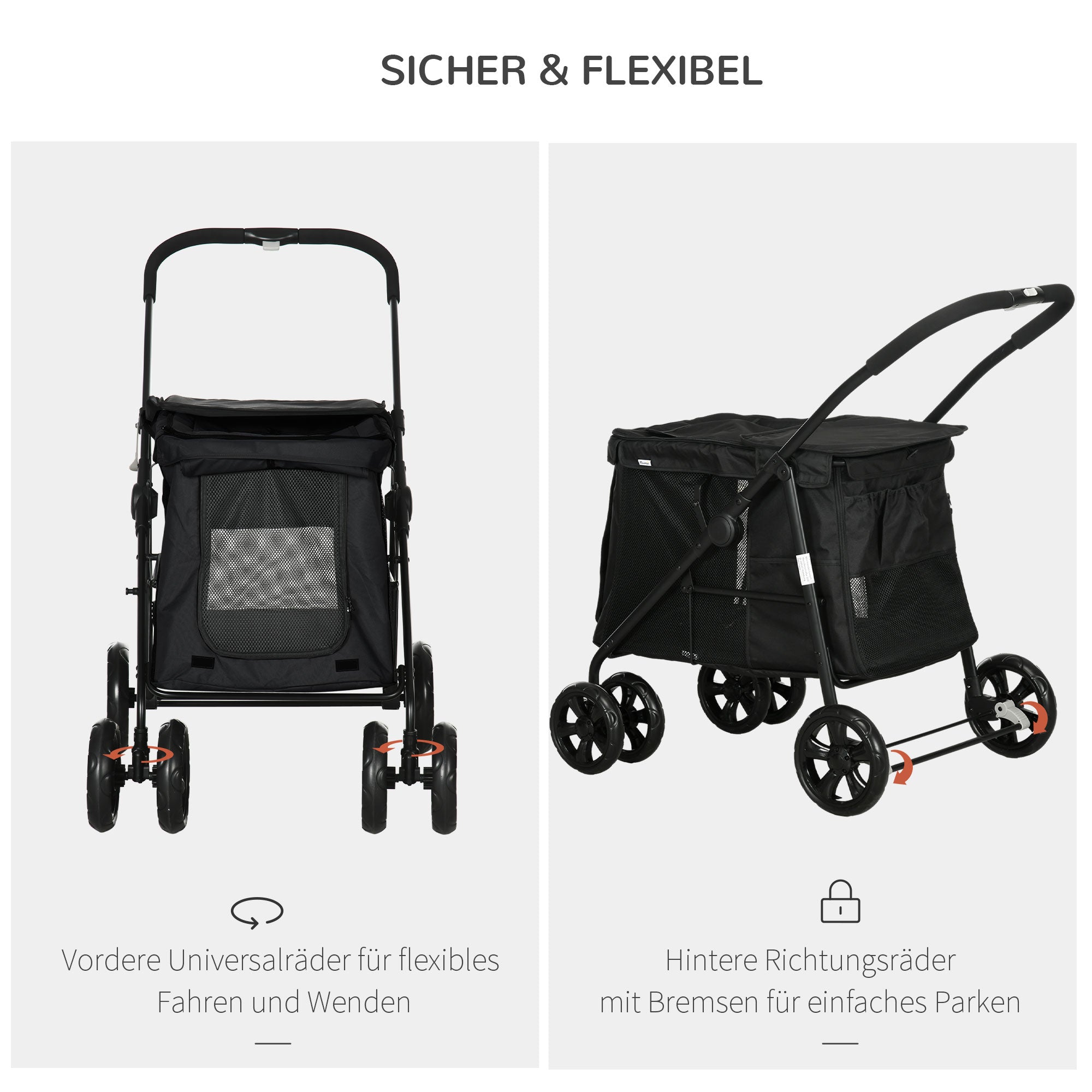 Logidon Hondenkar 3-in-1 Dierenwagen Grijs Oxford tot 10 kg