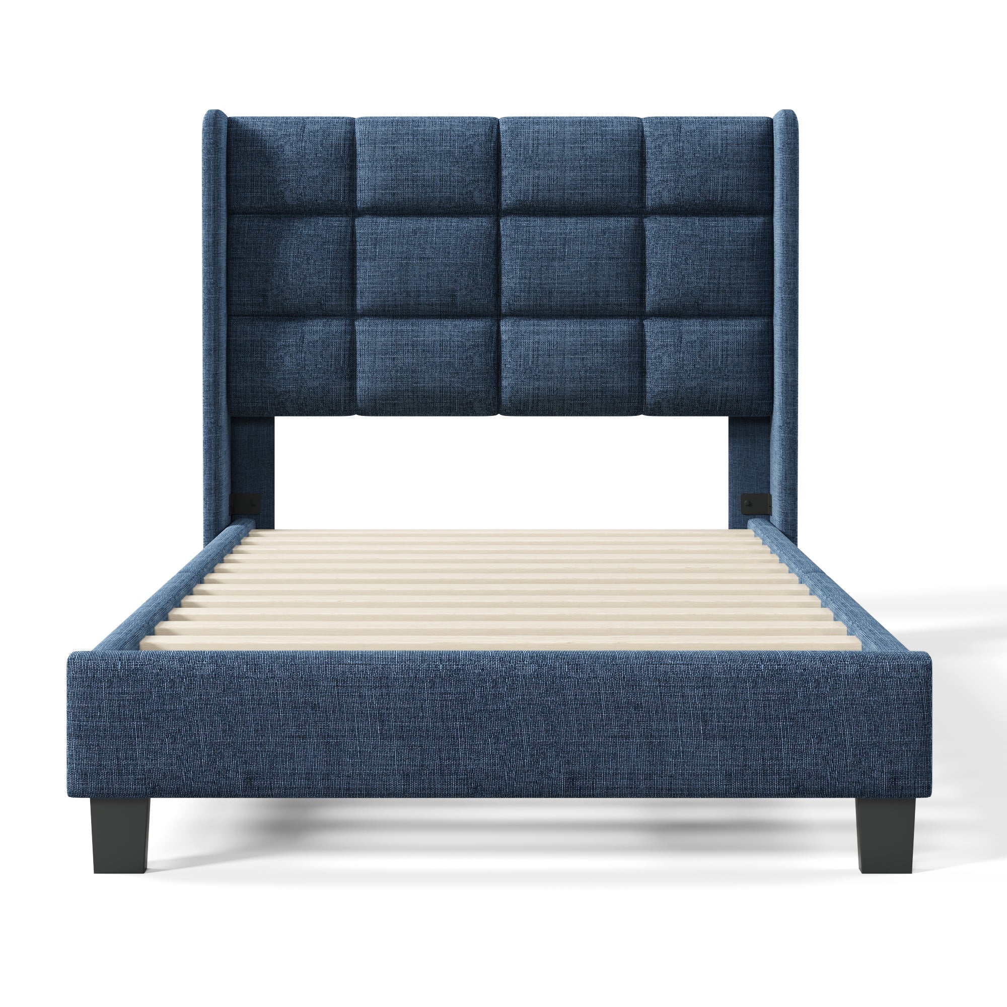 Logidon gestoffeerd bed 90x200 blauw linnen met gecapitonneerd hoofdeinde
