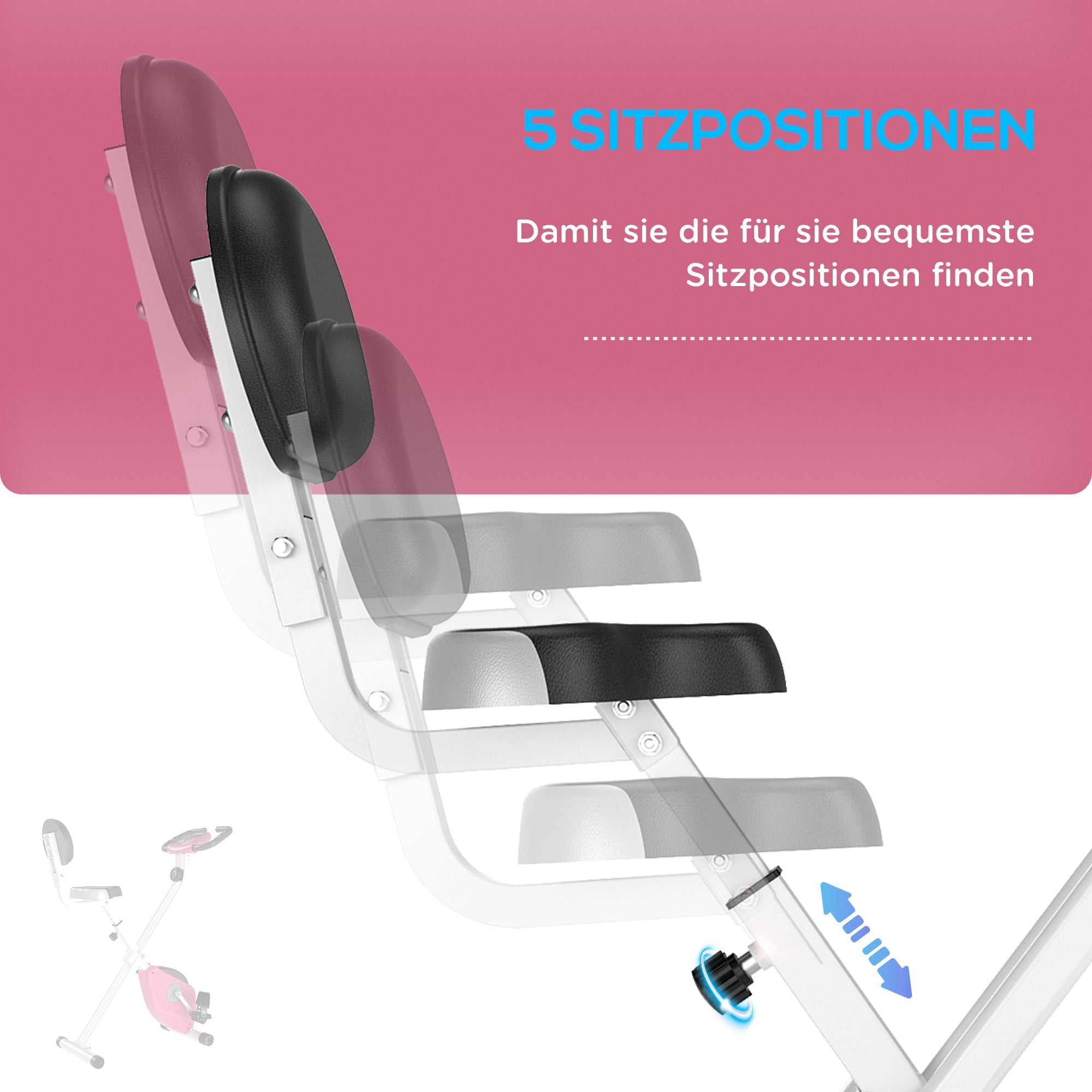Logidon F-Bike hometrainer roze-wit 8-traps magnetische weerstand in hoogte verstelbaar