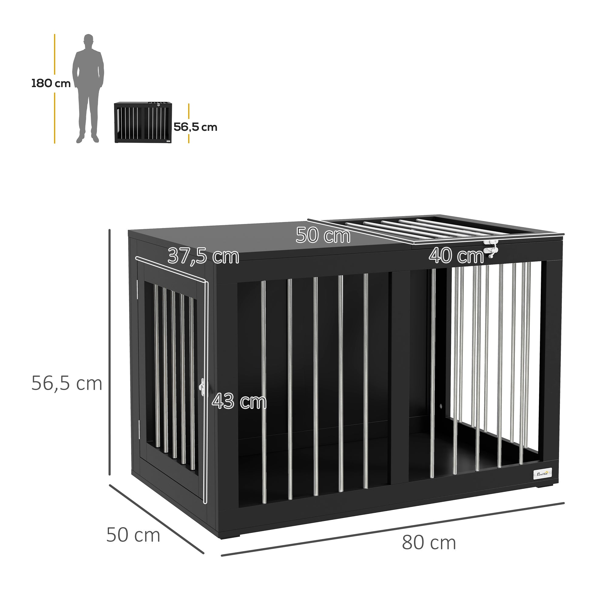 Logidon Hondenbox Zwart 80x50x56 cm met deuren voor middelgrote honden