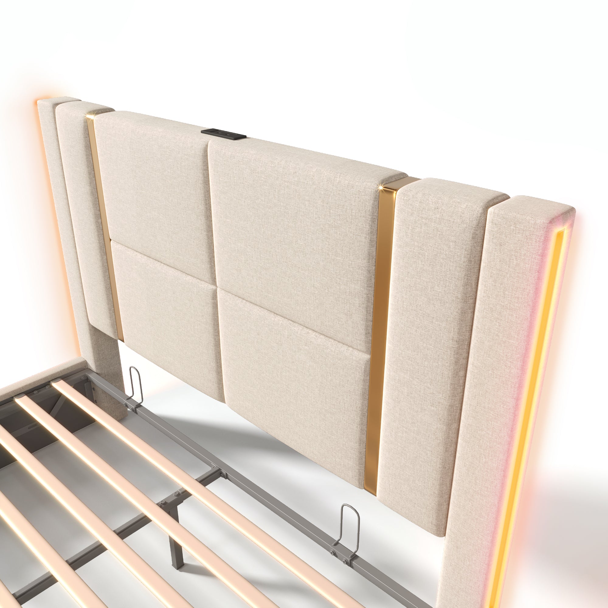 Logidon double bed 140x200 USB C charging function APP LED beige linen