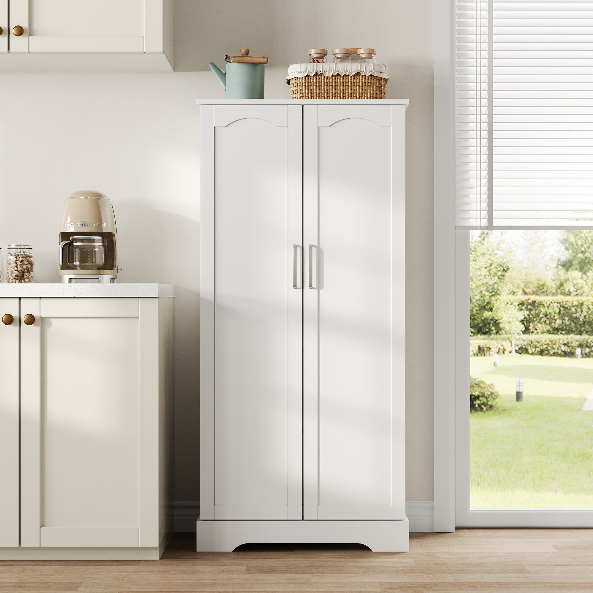 Logidon 60x35x128cm witte keukenkast LED-sensorlicht verstelbare planken