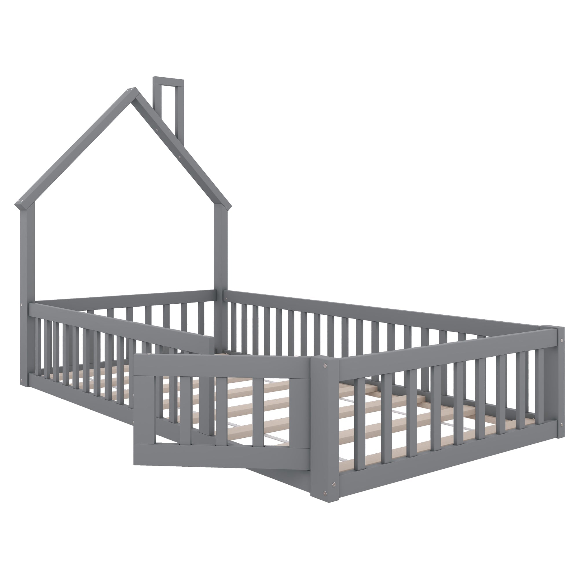 Logidon upholstered bed 90x200 chimney shape gray pine wood