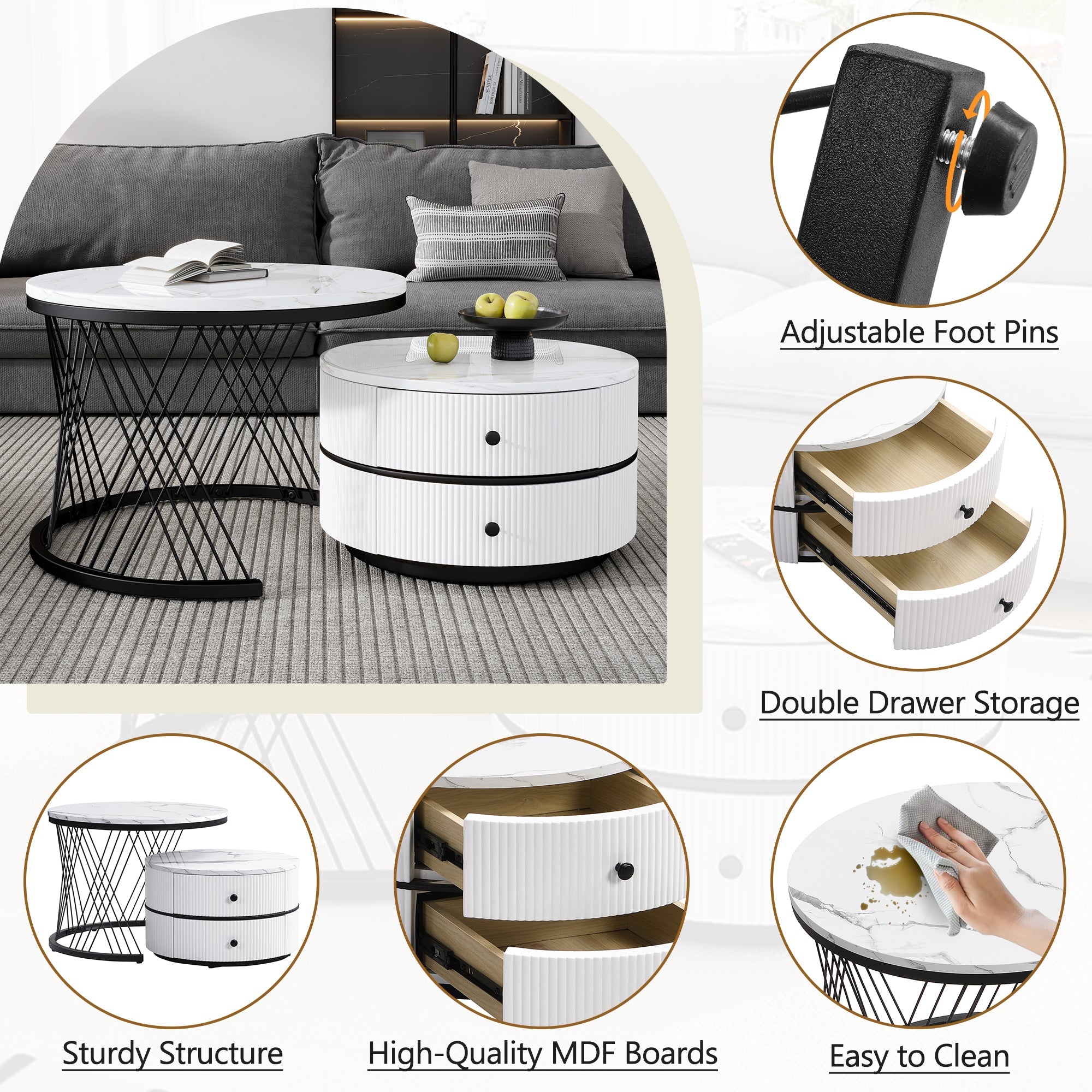 Logidon Elegant Nest salontafelset wit, 2-delig, 60x60/50x50