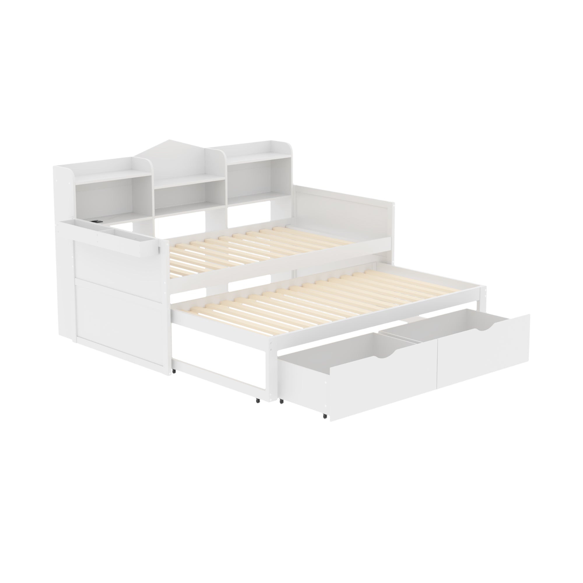 Logidon slaapbank 90x200 wit uitschuifbaar bed 90x190 twee laden