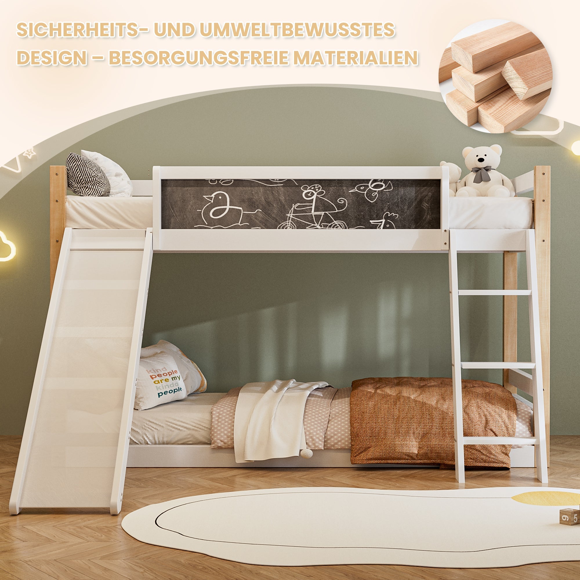Logidon Stapelbed Kind Met Glijbaan En Trap 90x200 Wit