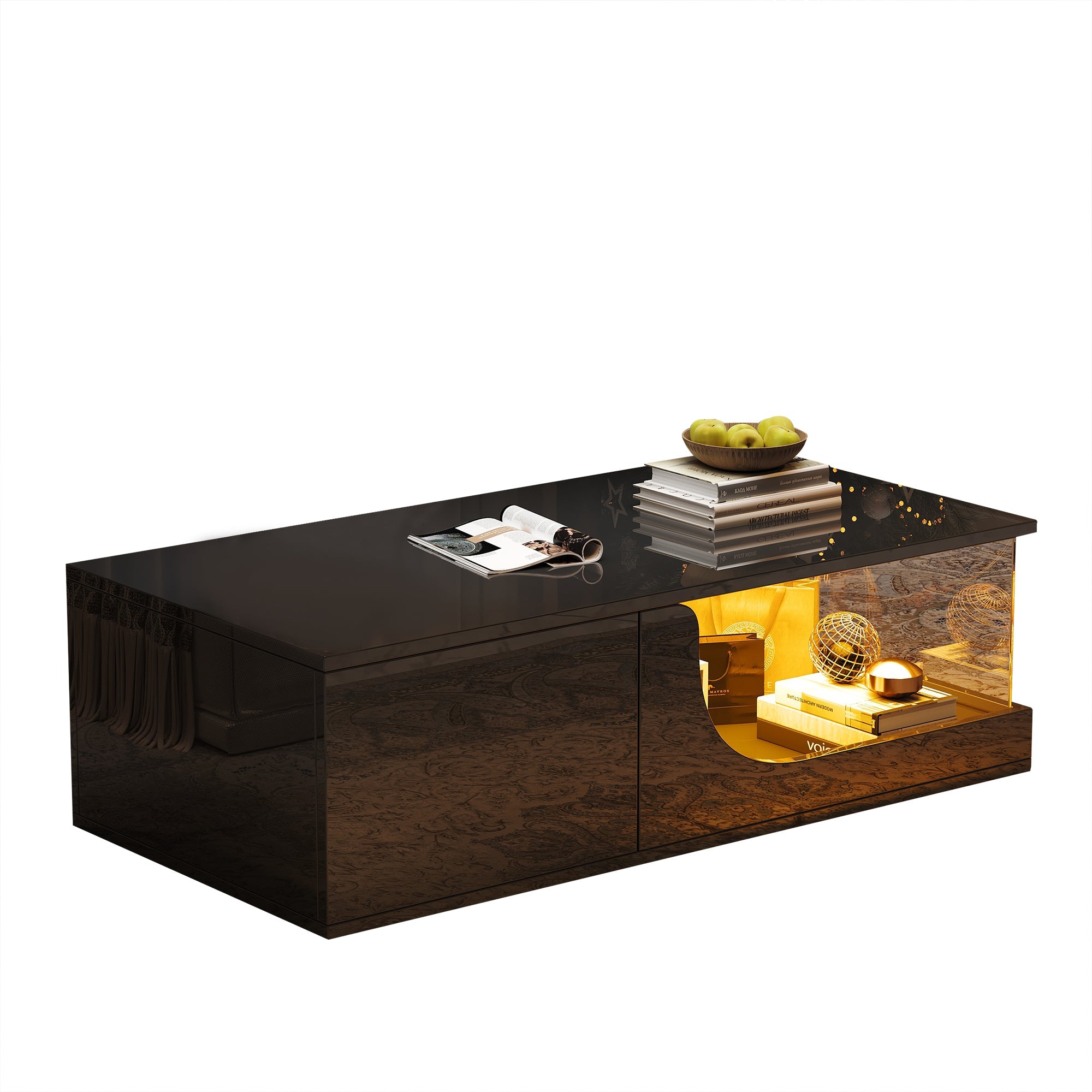 Logidon Zwarte hoogglans salontafel 100x50x30 cm LED-verlichting