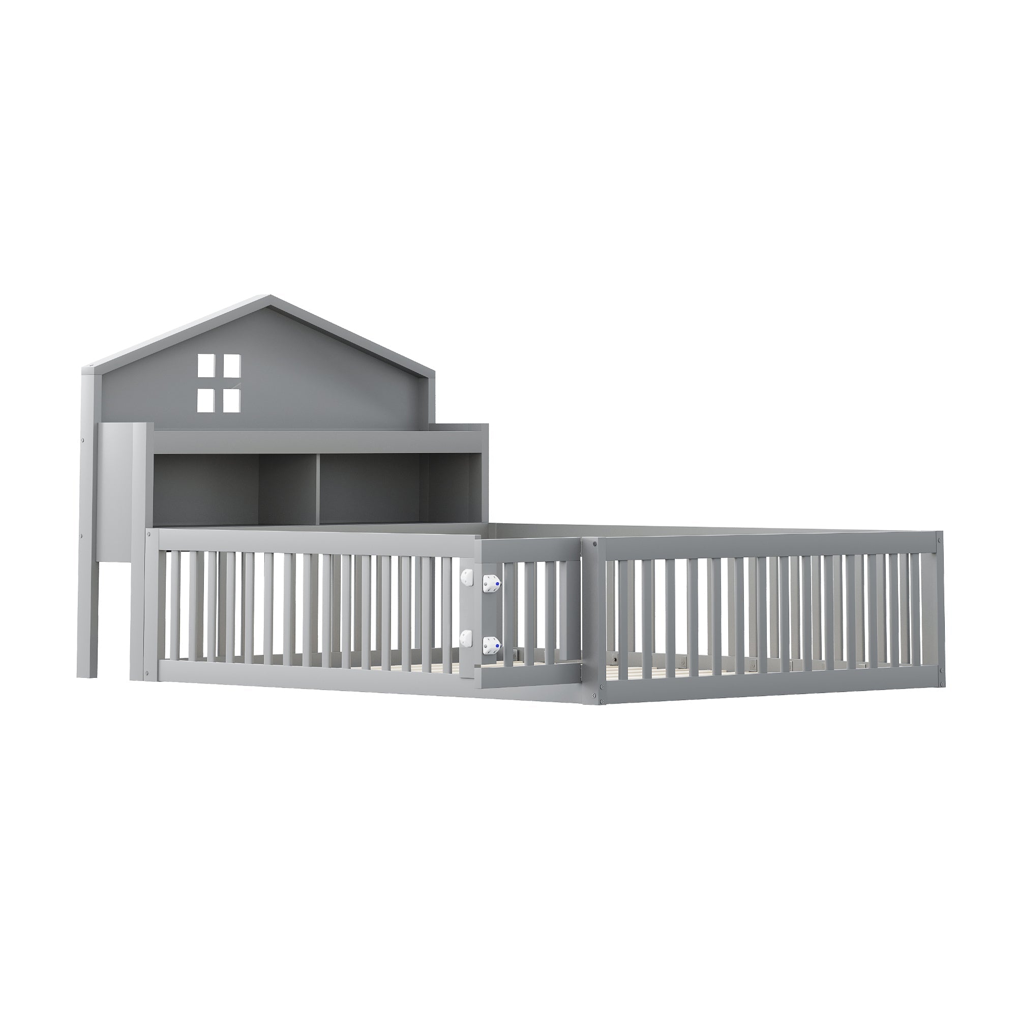 Logidon kinderbed 140x200 huisvorm massief hout grijs met opbergruimte