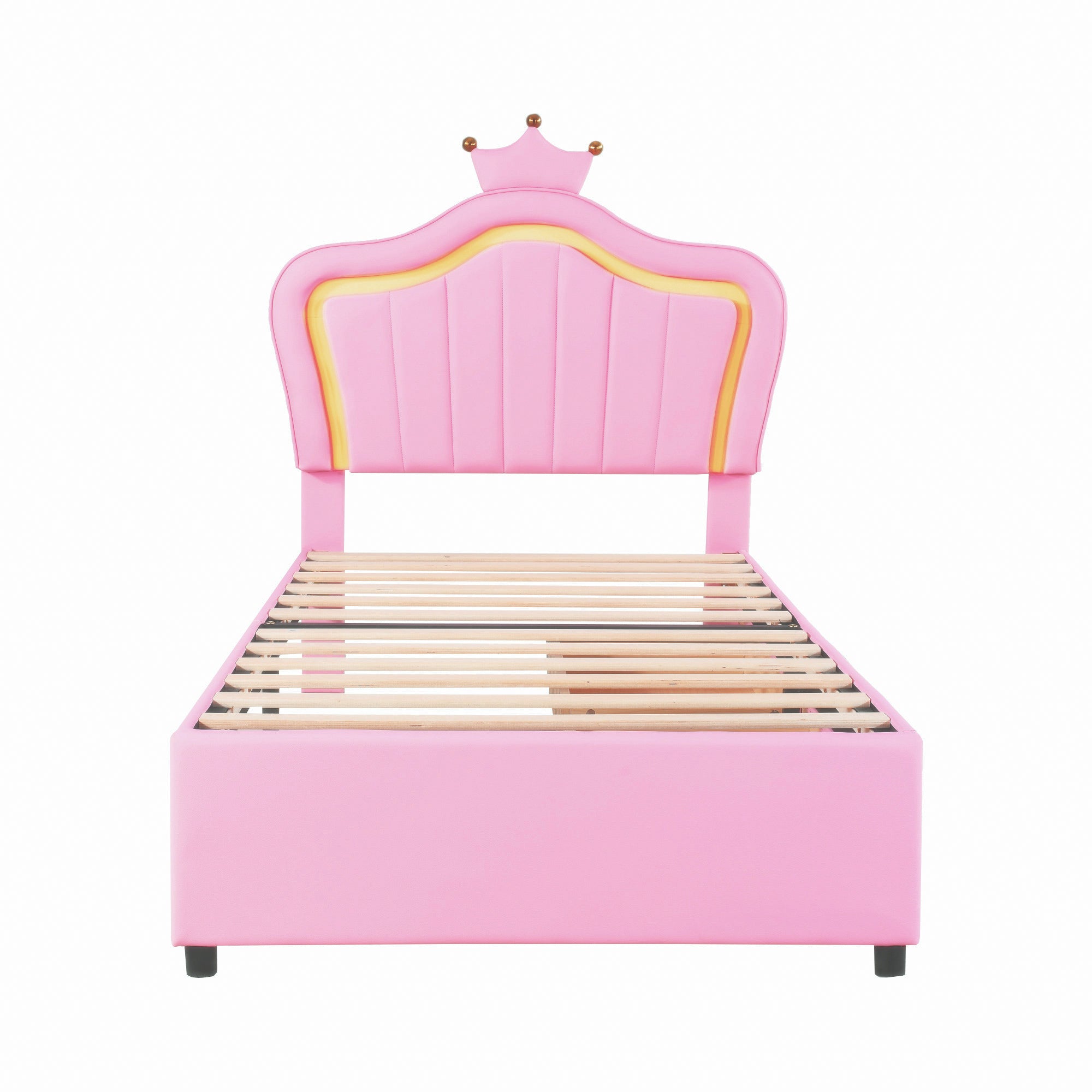 Logidon kinderbed roze 90x200 gestoffeerd bed met LED verlichting