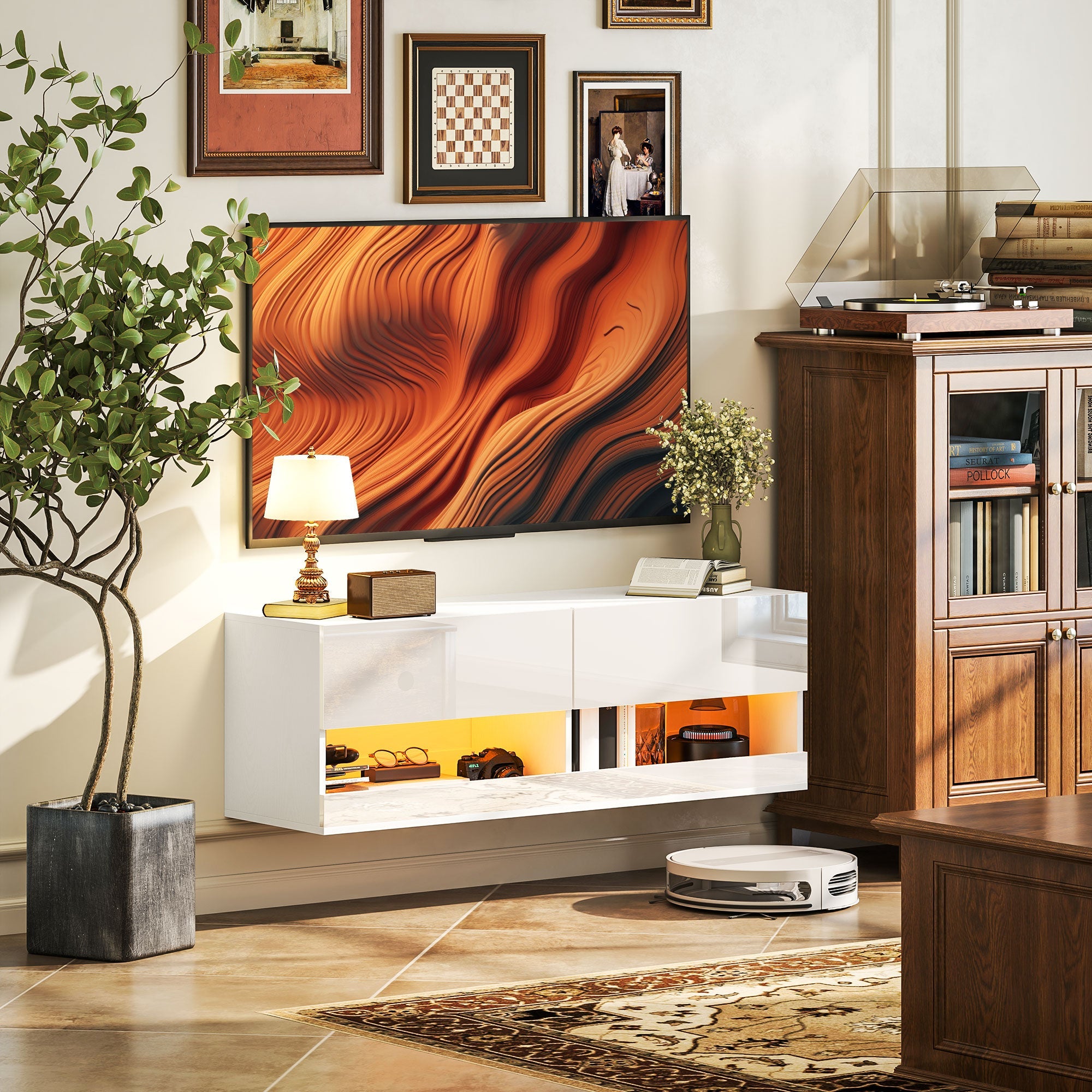 Logidon TV wall cabinet white high gloss LED 16 flashing modes 120 cm