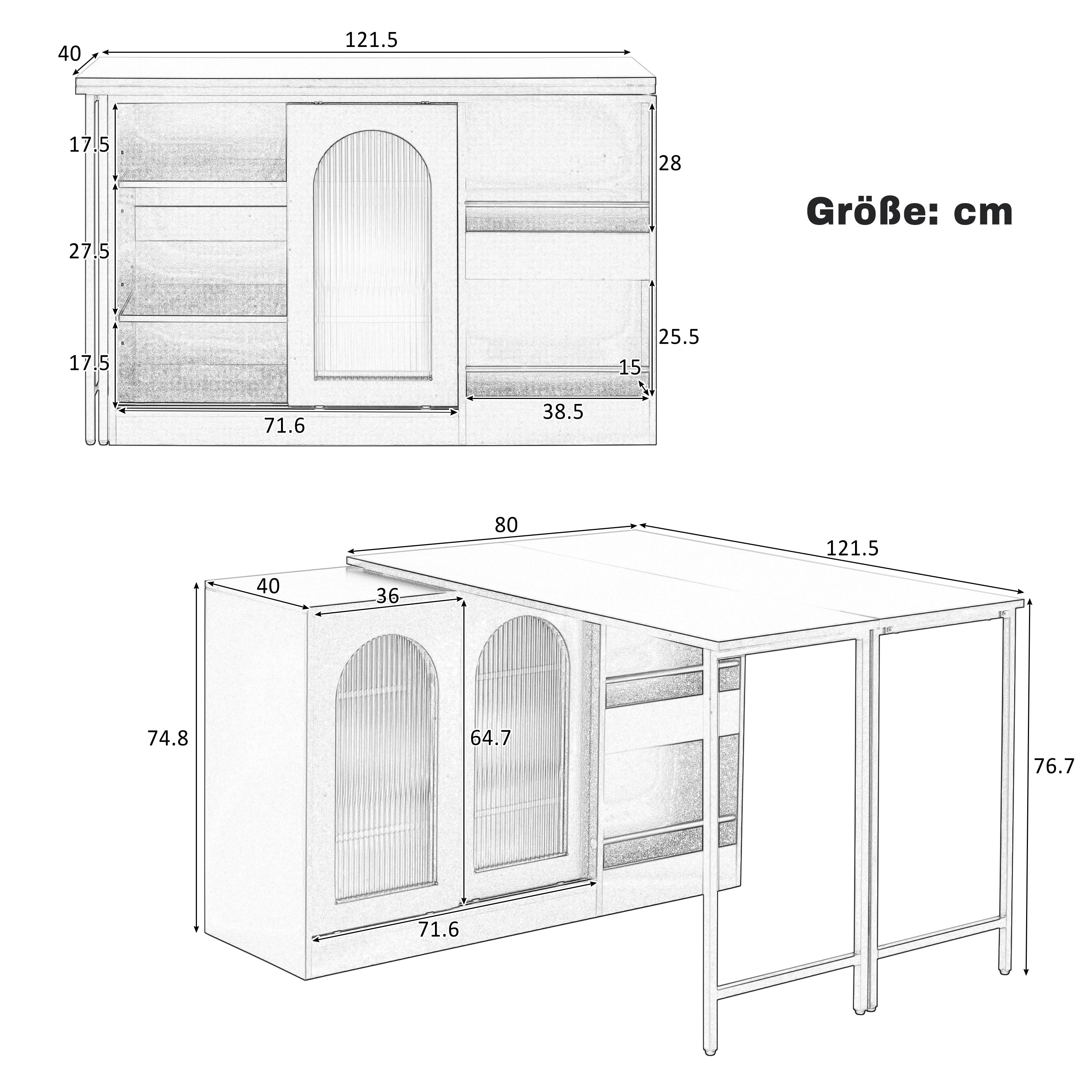 Logidon Moderne Bartafel Wit Uitschuifbaar 360 Graden Draaibaar met Opbergruimte